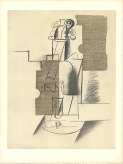 Pablo Picasso-Violin-25" x 19"-Lithograph-1960-Cubism-violin, instruments