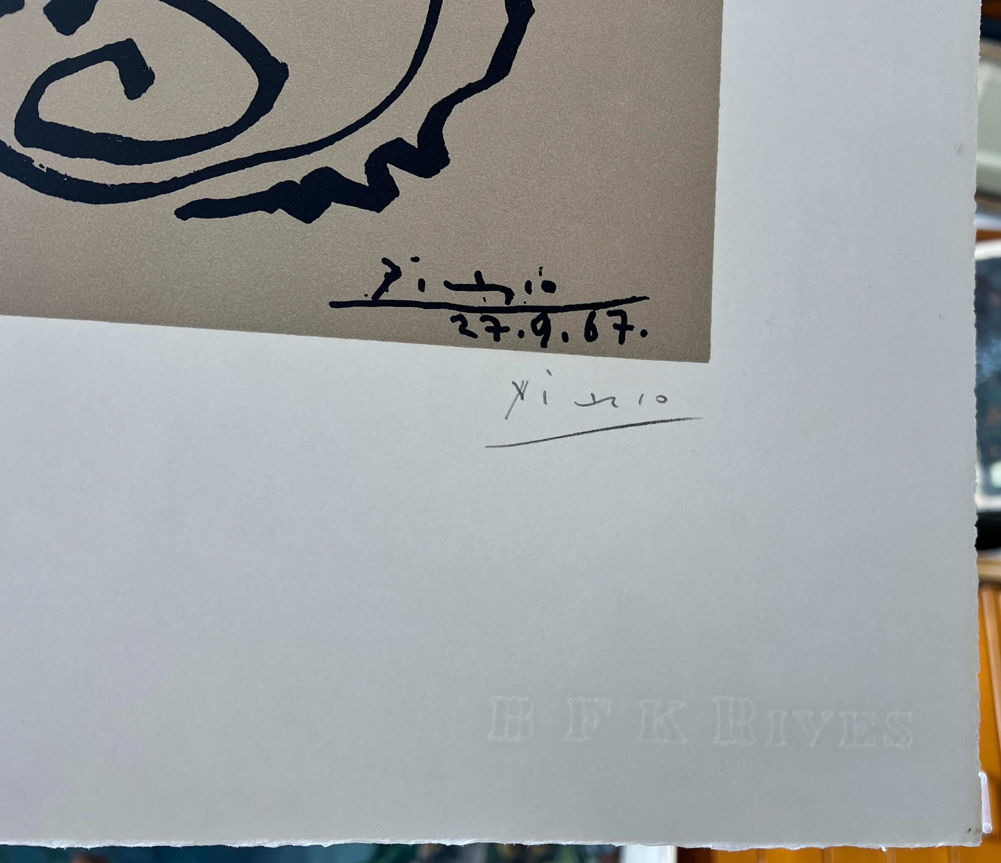 Pablo Picasso - Visage - hand-signed lithograph on BFK Rives paper - 1967 For Sale 3