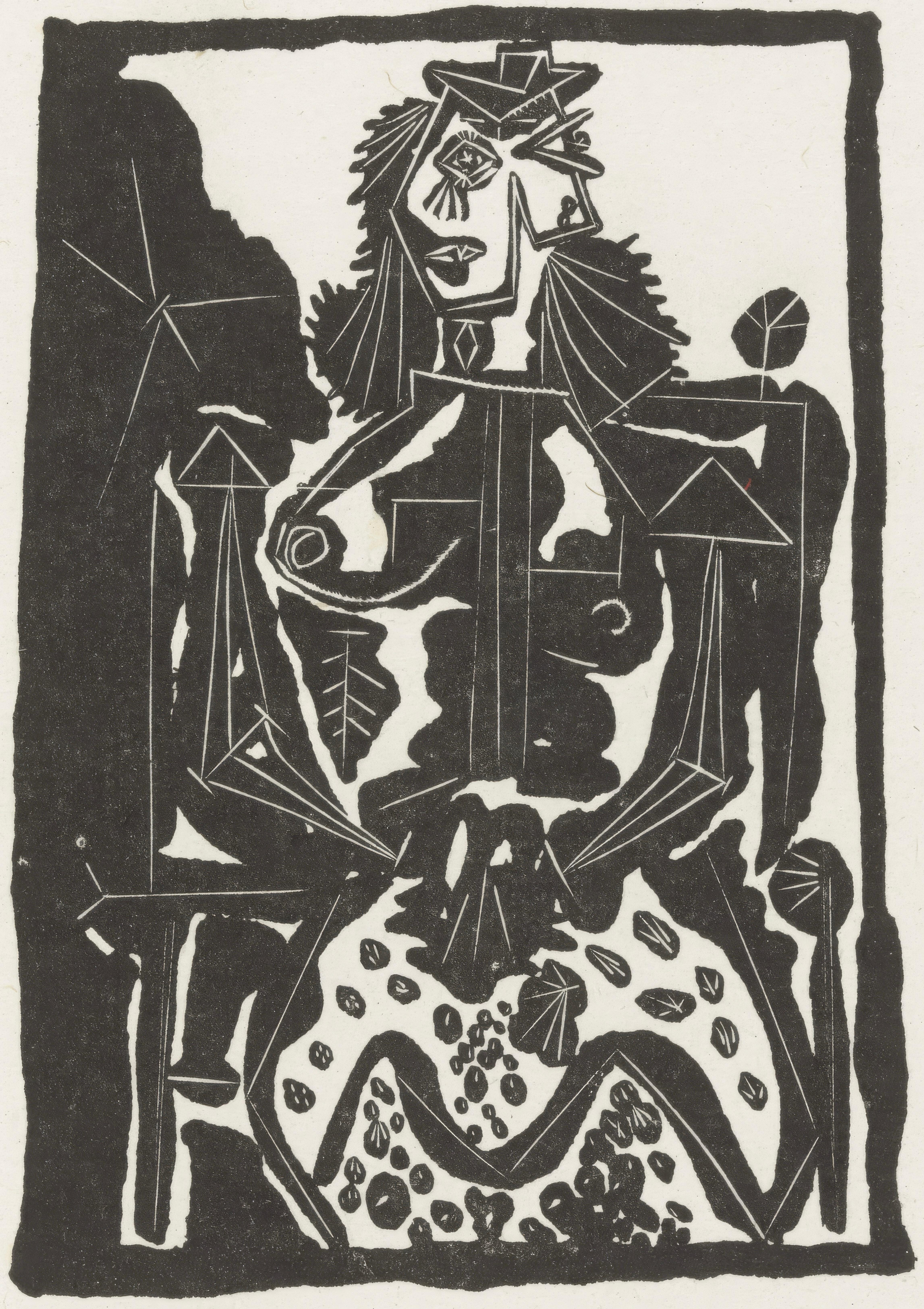 Cette exquise zincographie de Pablo Picasso (1881-1973), intitulée Femme dans un fauteuil, tirée de l'album Non vouloir, provient de l'édition de 1942 publiée par les Editions Jeanne Bucher, Paris ; imprimée par l'Imprimerie Grou-Radenez, Paris, le