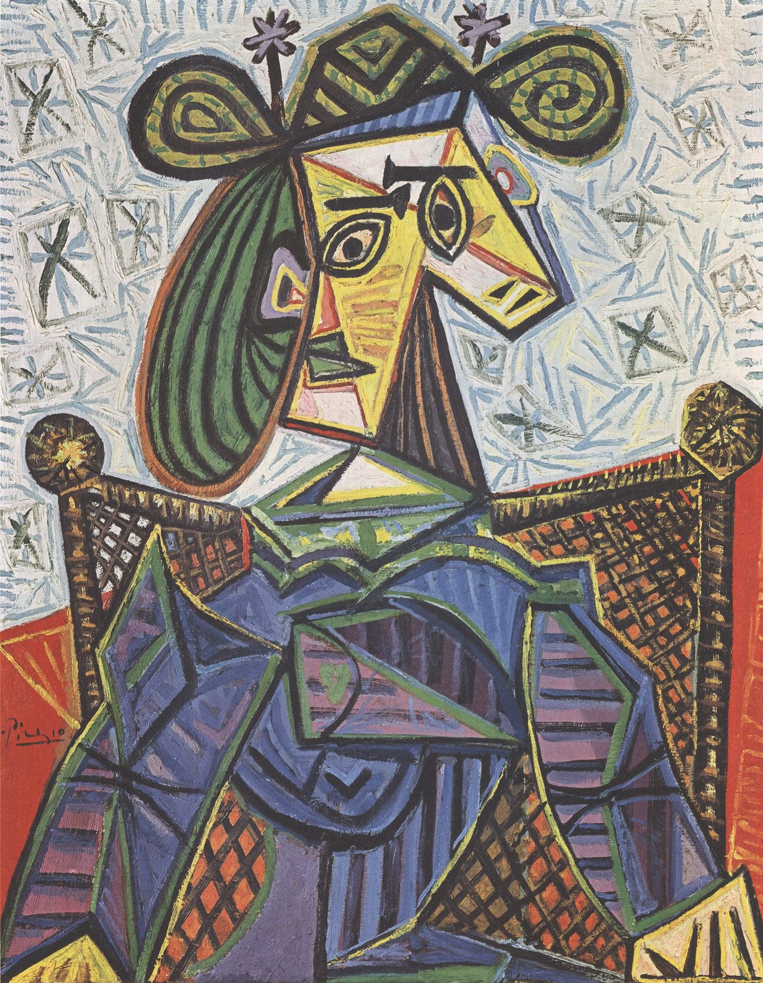 Pablo Picasso „Frau in einem Sessel sitzend“ 1990- Offsetlithographie im Angebot 1