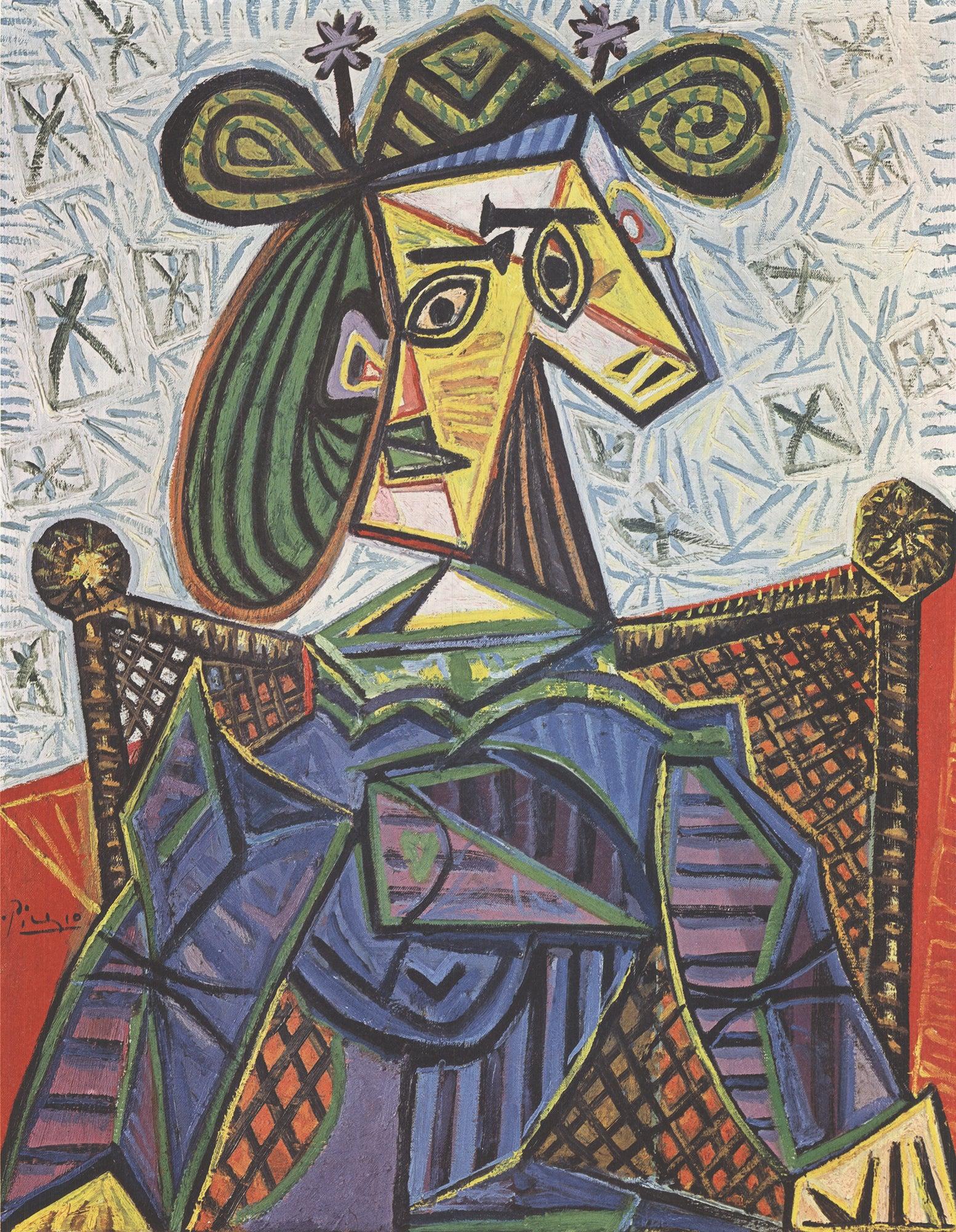 Picasso 'Mujer sentada en un sillón' 1990- Vintage - Print Cubista de Pablo Picasso