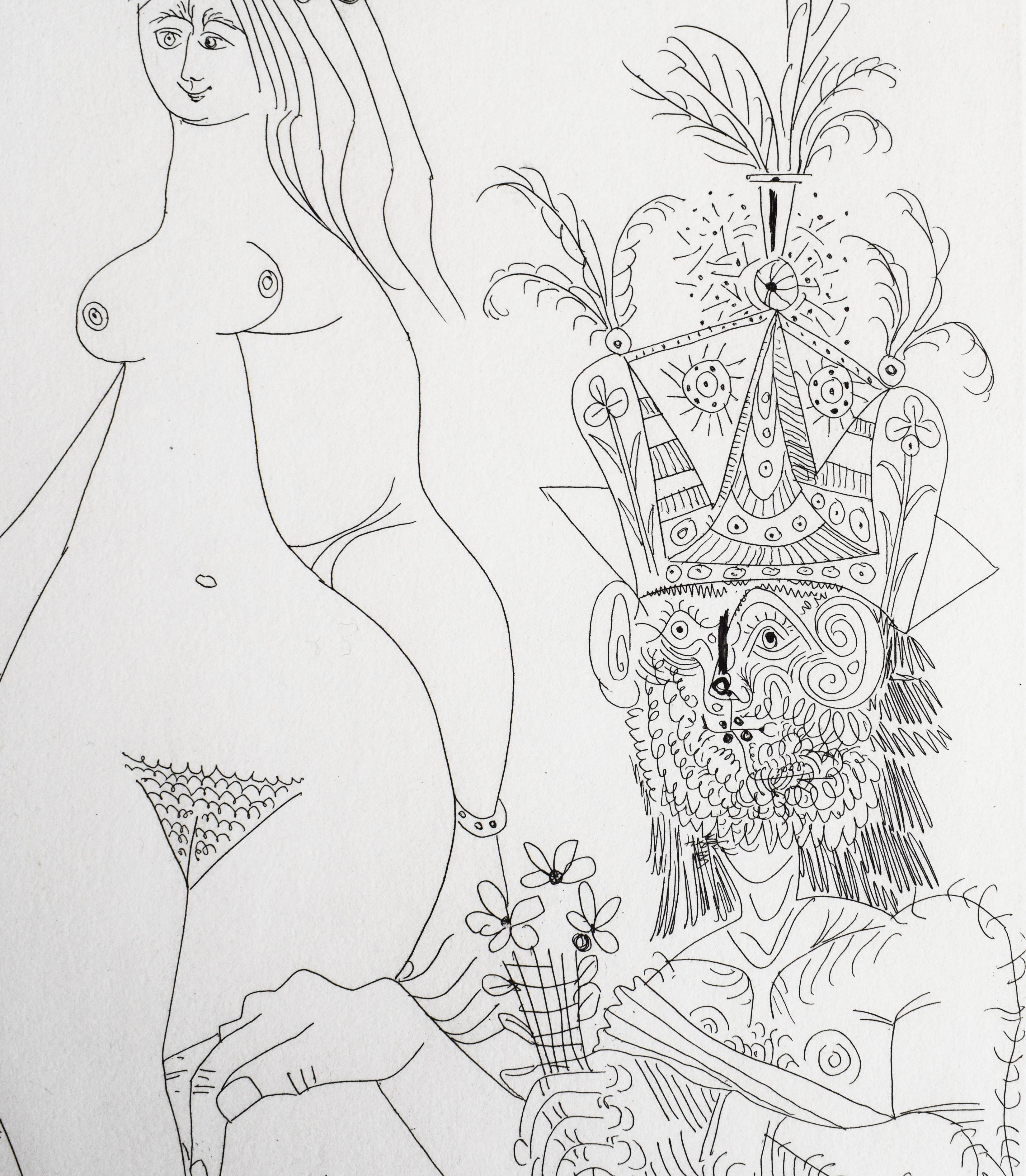Pittore davanti a una delle Tre Grazie di Raphael..., da: Serie 347 - Figurative Print Grigio di Pablo Picasso