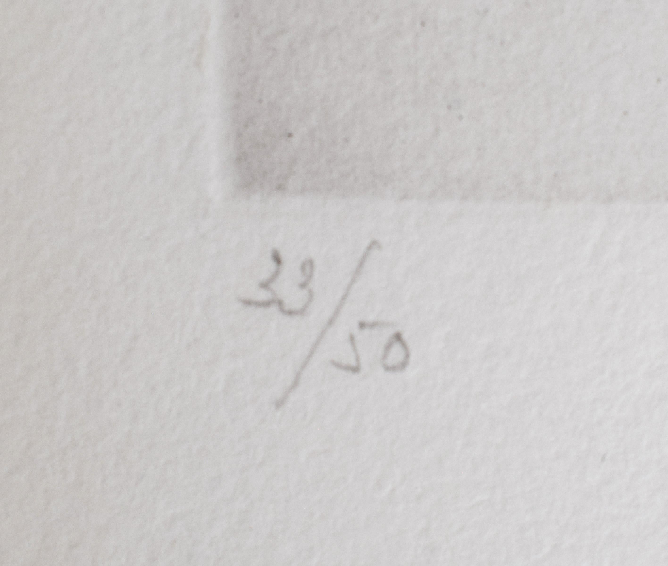 This drypoint, aquatint with scraper is hand signed in pencil by the artist “Picasso” at the lower right margin. It is dated in the plate “5.8.68.VI.”
It is also hand numbered in pencil 33 from the edition of 50, at the lower left margin. There were