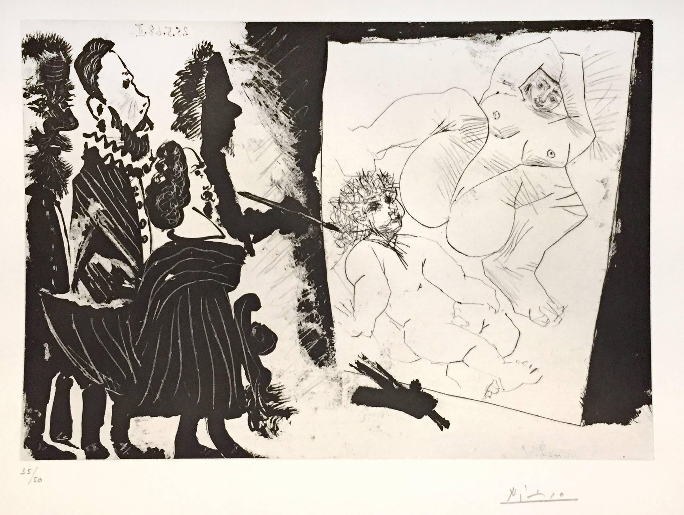 Pablo Picasso Print - Patron et sa Suite en Visite à l’Atelier - Original Etching by P. Picasso - 1968
