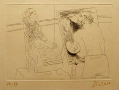 Antique Peintre Chauve devant son Chevalet - Etching by Pablo Picasso - 1927