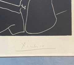 Peintre Dessinant et Modéle Nu au Chapeau. Original linocut.