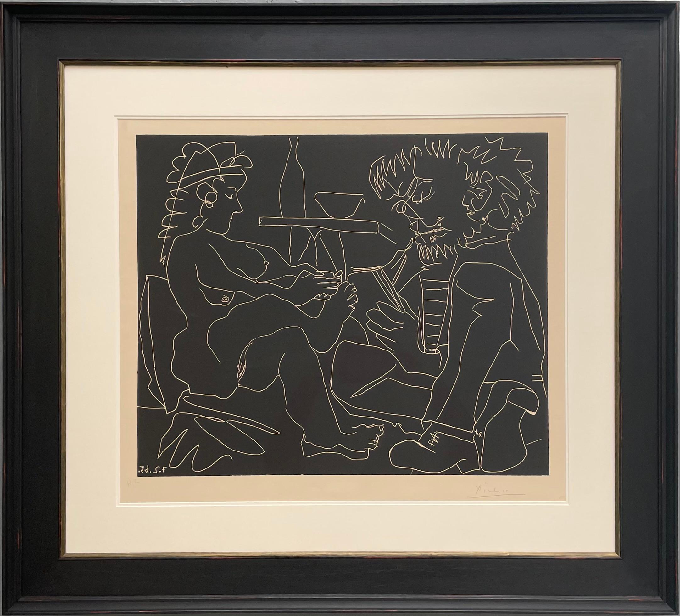 Peintre Dessinant et Modéle Nu au Chapeau. Original linocut. - Print by Pablo Picasso