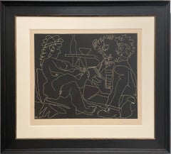Peintre Dessinant et Modéle Nu au Chapeau. Incisione originale.