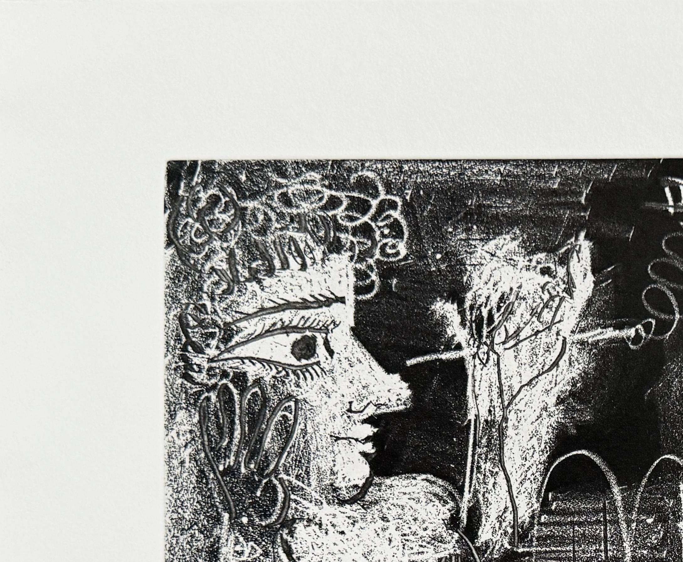 Pablo Picasso (1881-1973) - Peintre et modèle au fume-cigarette

Etching and aquatint from 1968.

The edition of 35/50.

Dimensions of work: 41.9 x 50.5 cm.

Hand signed.

Publisher: Galerie Louise Leiris, Paris.

Reference: Bloch 1382; Baer