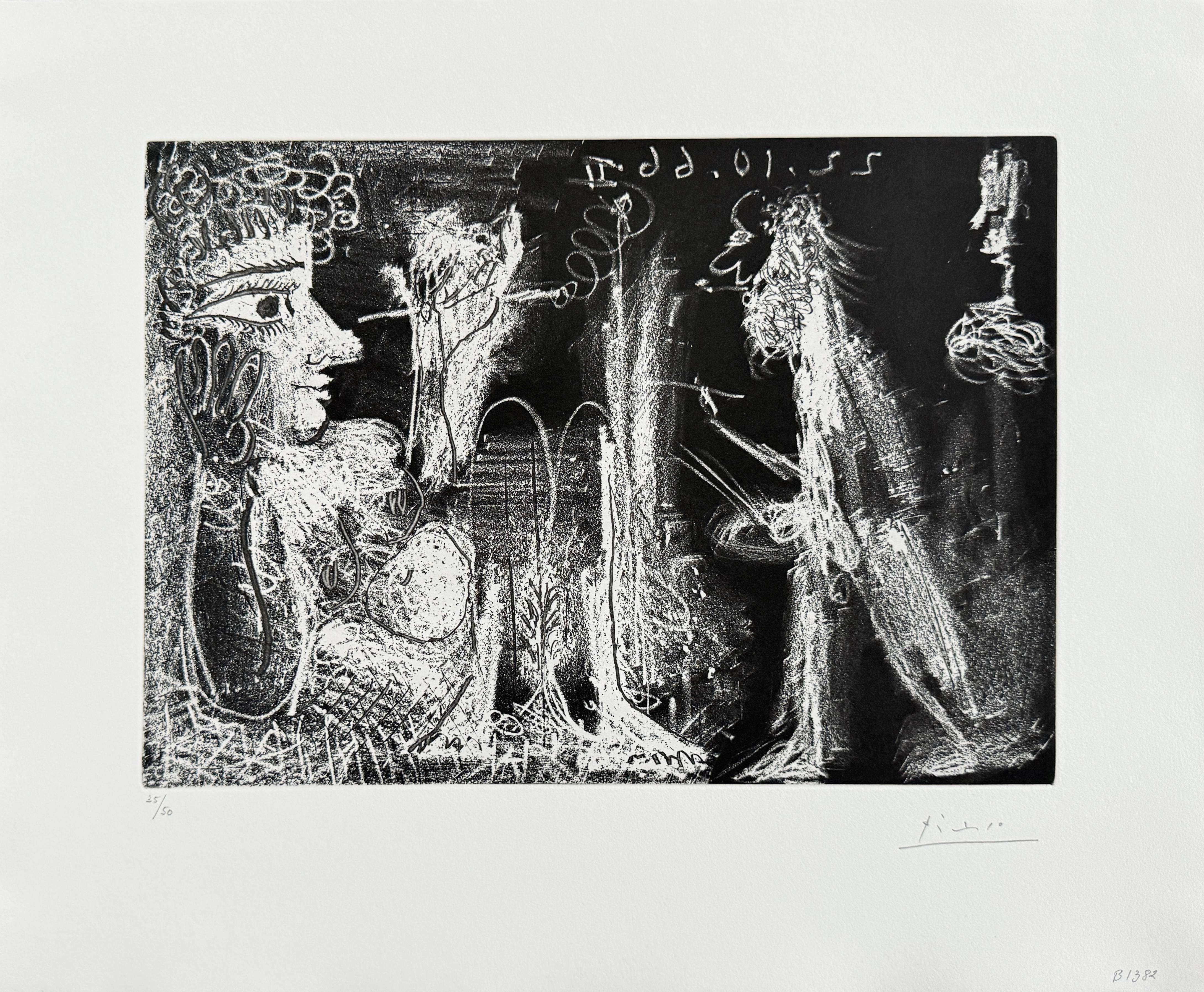 Pablo Picasso Print - Peintre et modèle au fume-cigarette