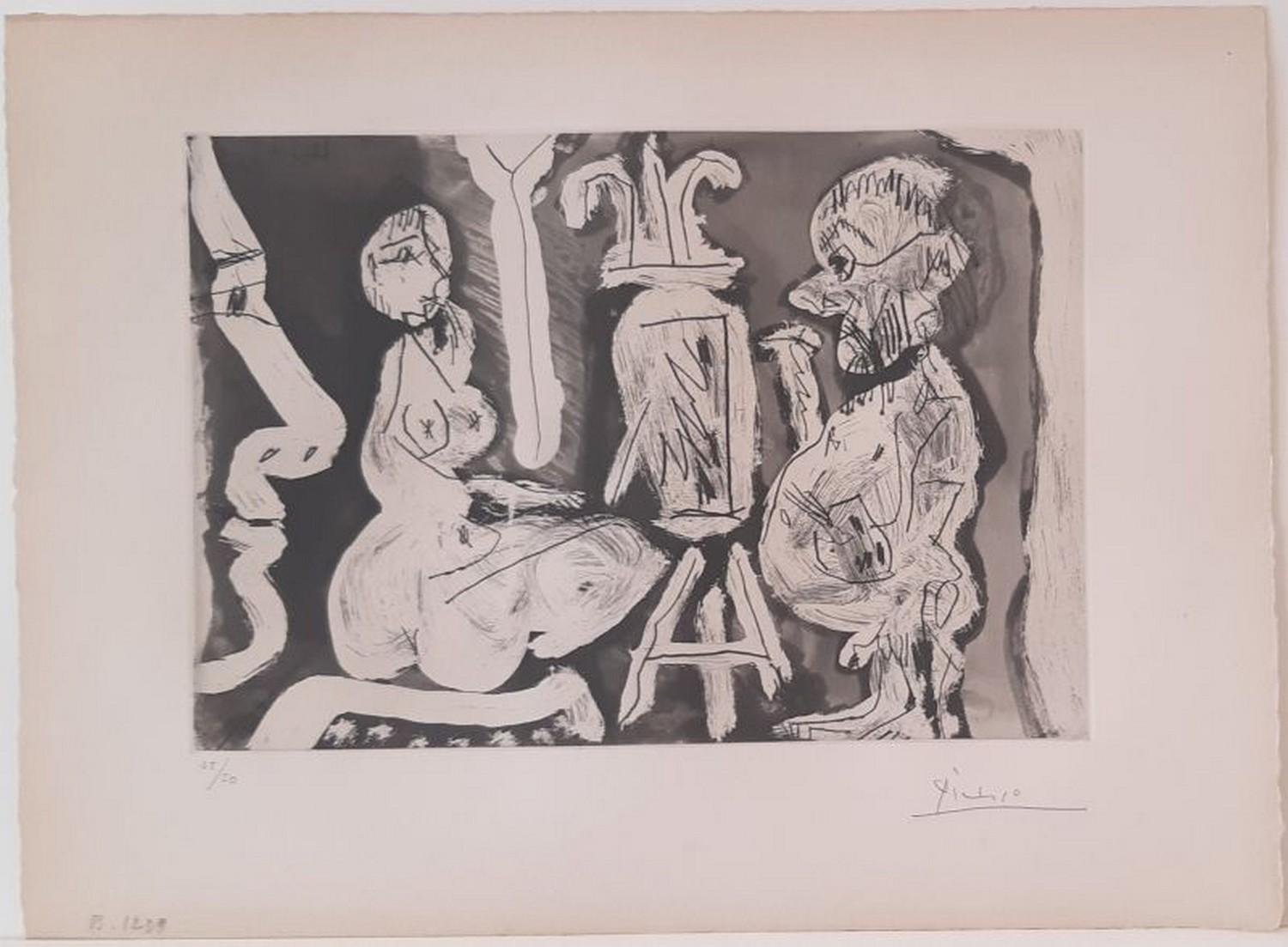 Pablo Picasso Abstract Print - Peintre et modèle avec spectateur 