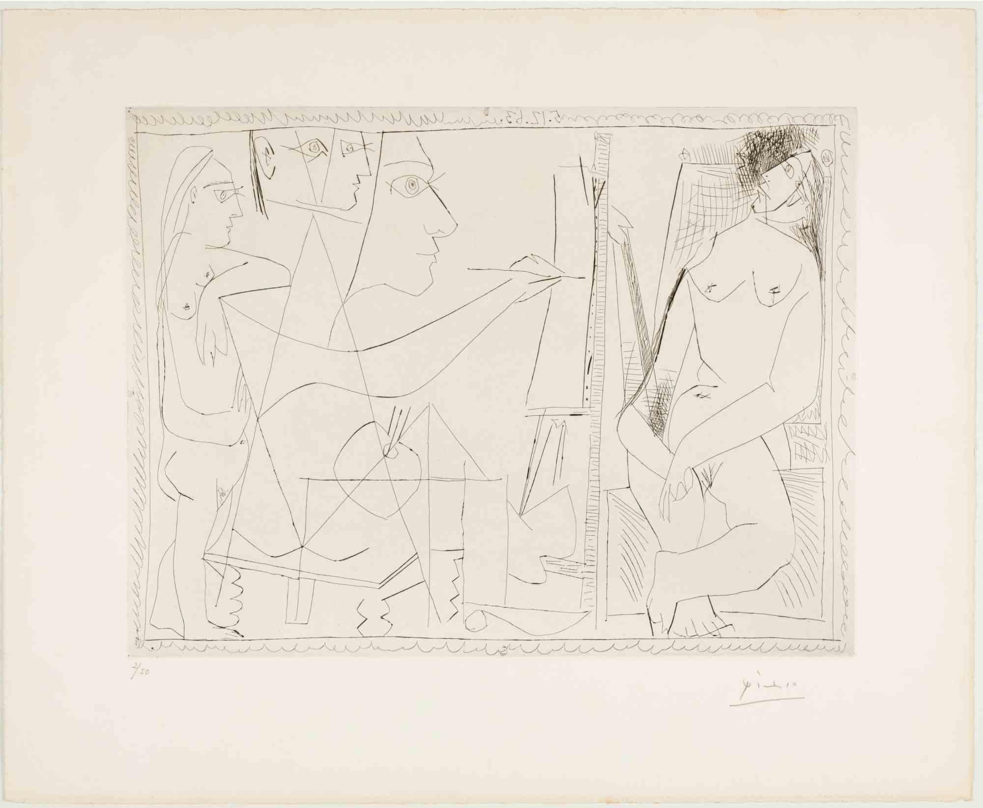 Peintre et Modèle, avec une Spectatrice - Etching by Pablo Picasso - 1963 For Sale 1