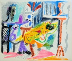 « Peintre et modèle », lithographie, art moderne, 1965,  Excellent, encadré