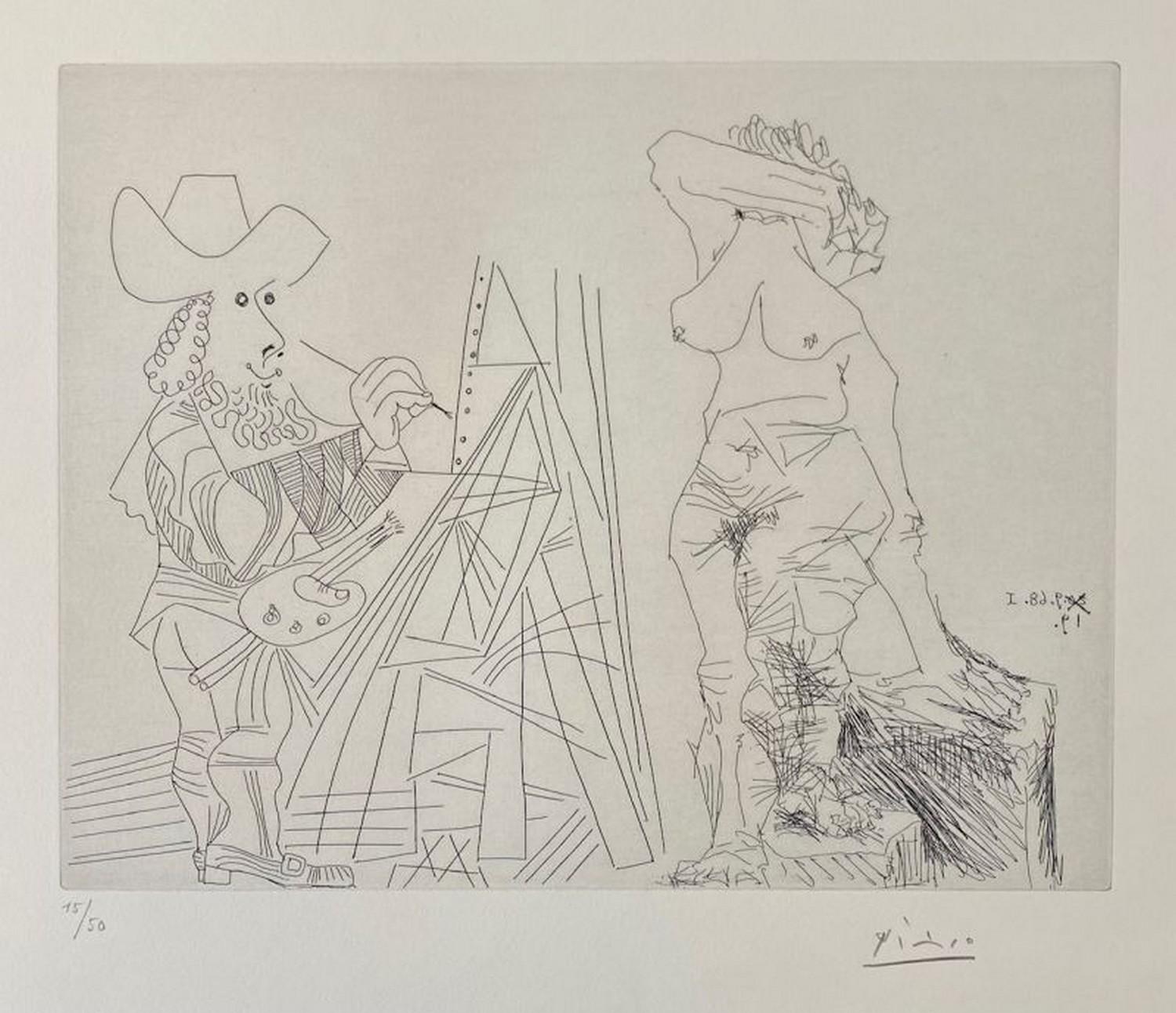 Pablo Picasso Abstract Print - Peintre et modèle qui se cache le visage 