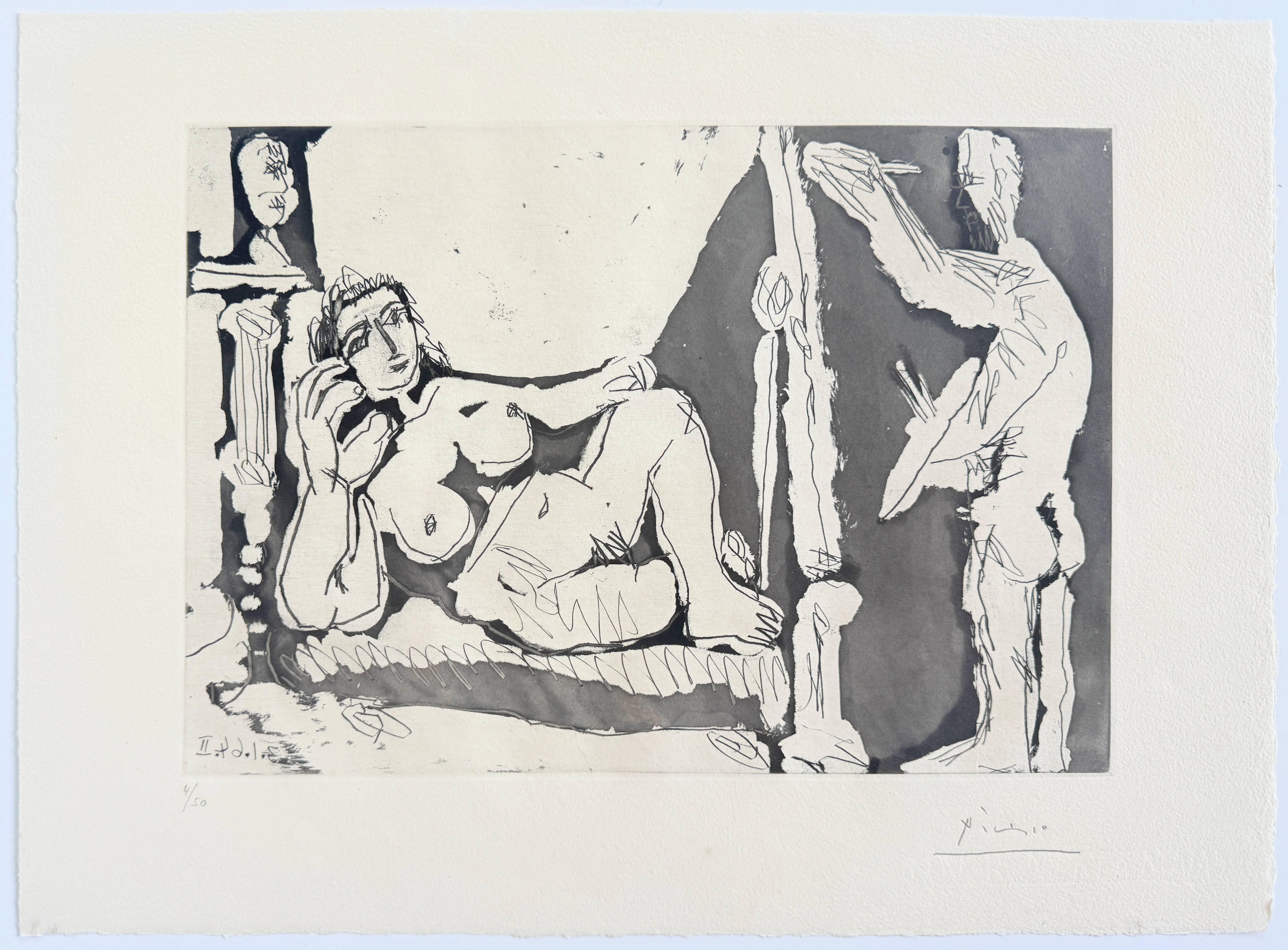 Peintre et sa toile avec modèle assis - Print de Pablo Picasso