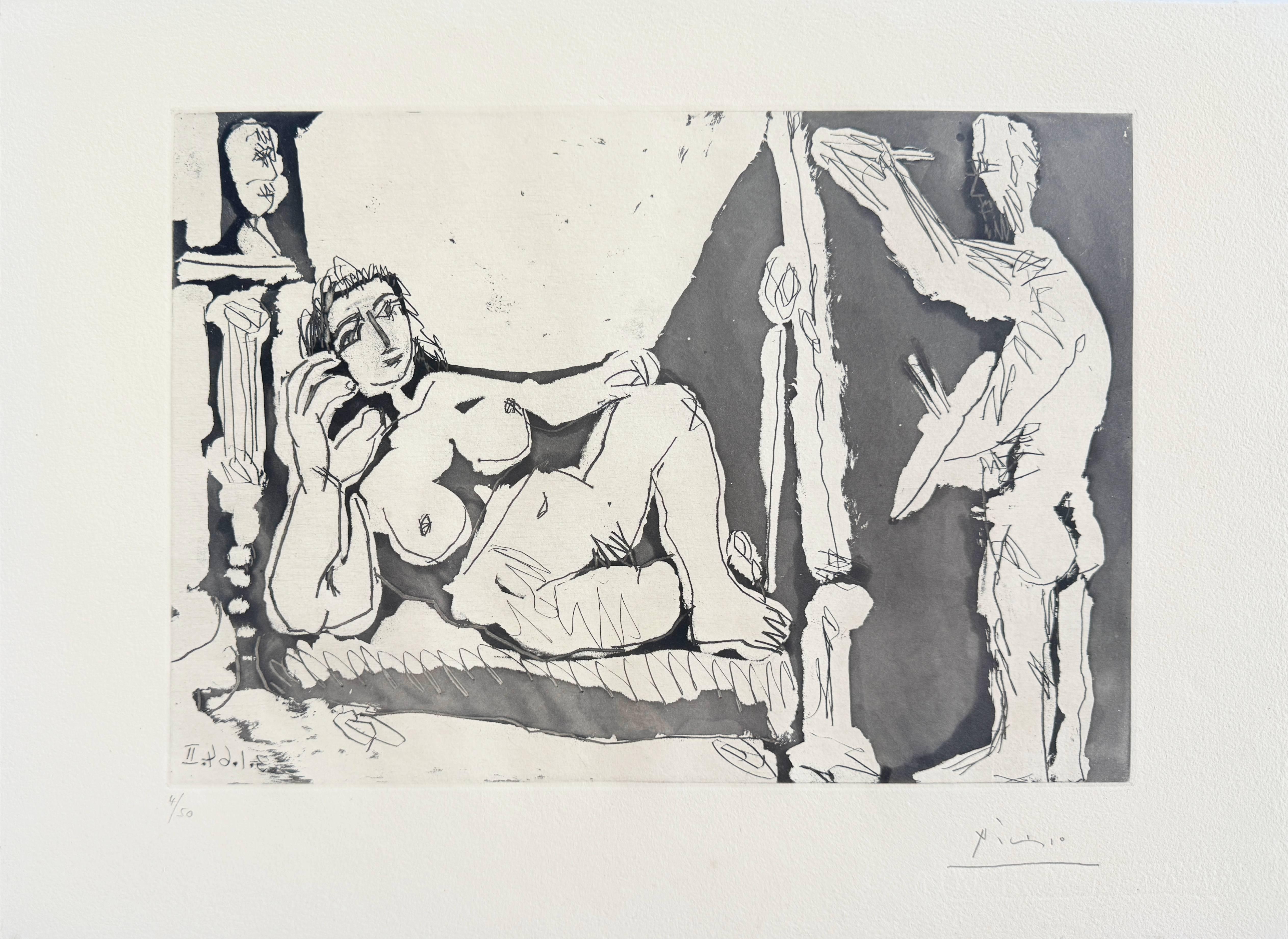 Peintre et sa toile avec modèle assis - Moderne Print par Pablo Picasso