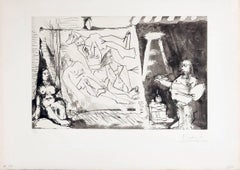 Peintre et sa toile avec modèle assis