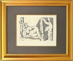 Peintre et sa toile avec modèle assis