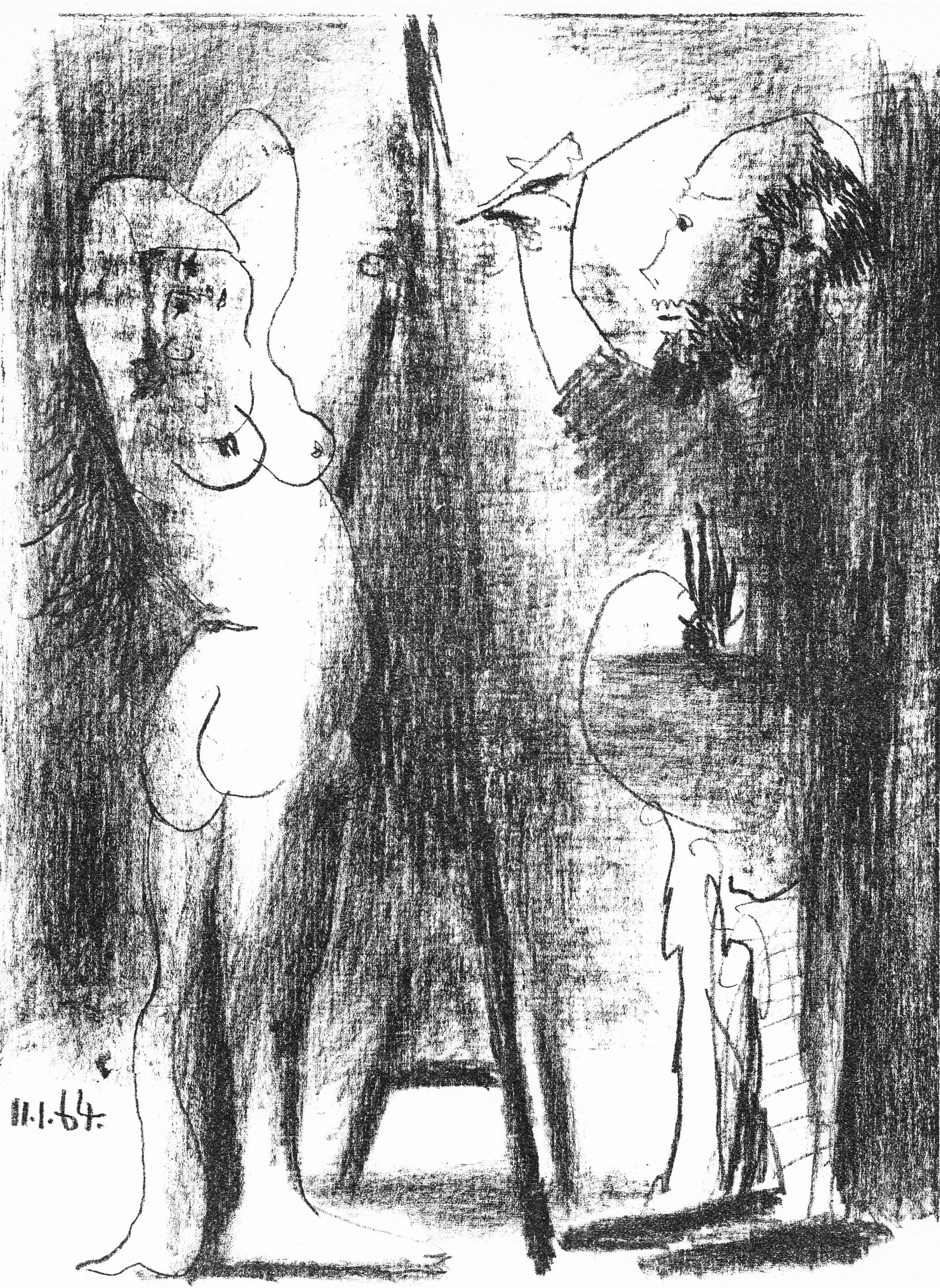 Abstract Print de Pablo Picasso - Peintre et son modèle (B. 1846; M. 400; C. 128), Grabados de la imprenta Mourlot