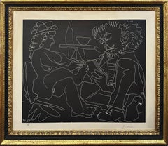 Peintre dessinant et modèle nu au chapeau