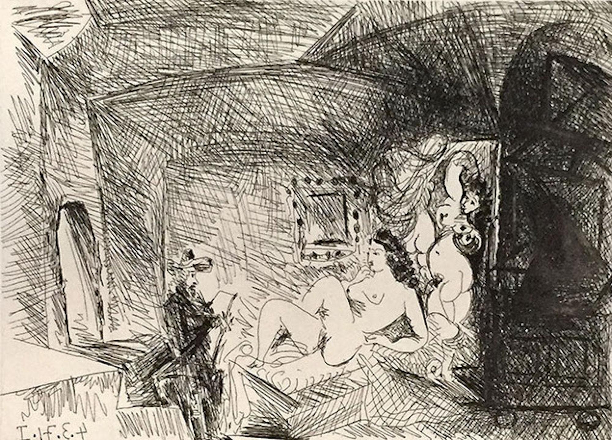 Peintre, Modele et Toile dans une Piece Voutee du XVIIe Siecle - Print by Pablo Picasso