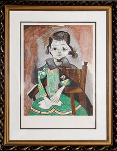 Retro Petite Fille a la Robe Verte, Cubist Lithograph by Pablo Picasso