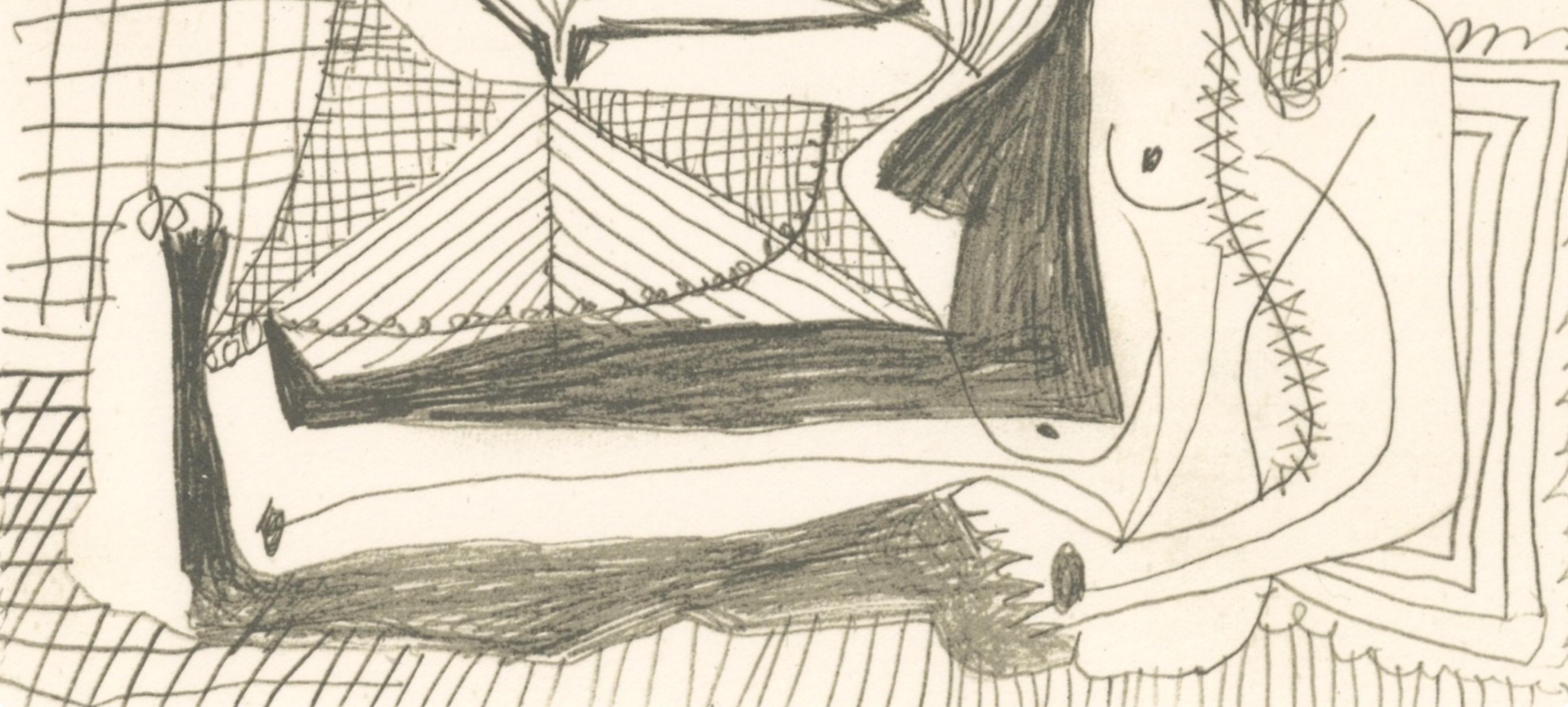 Picasso, 25.4.64. (Cramer 148), Le Goût du Bonheur (después) - Landscape Print Blanco de Pablo Picasso