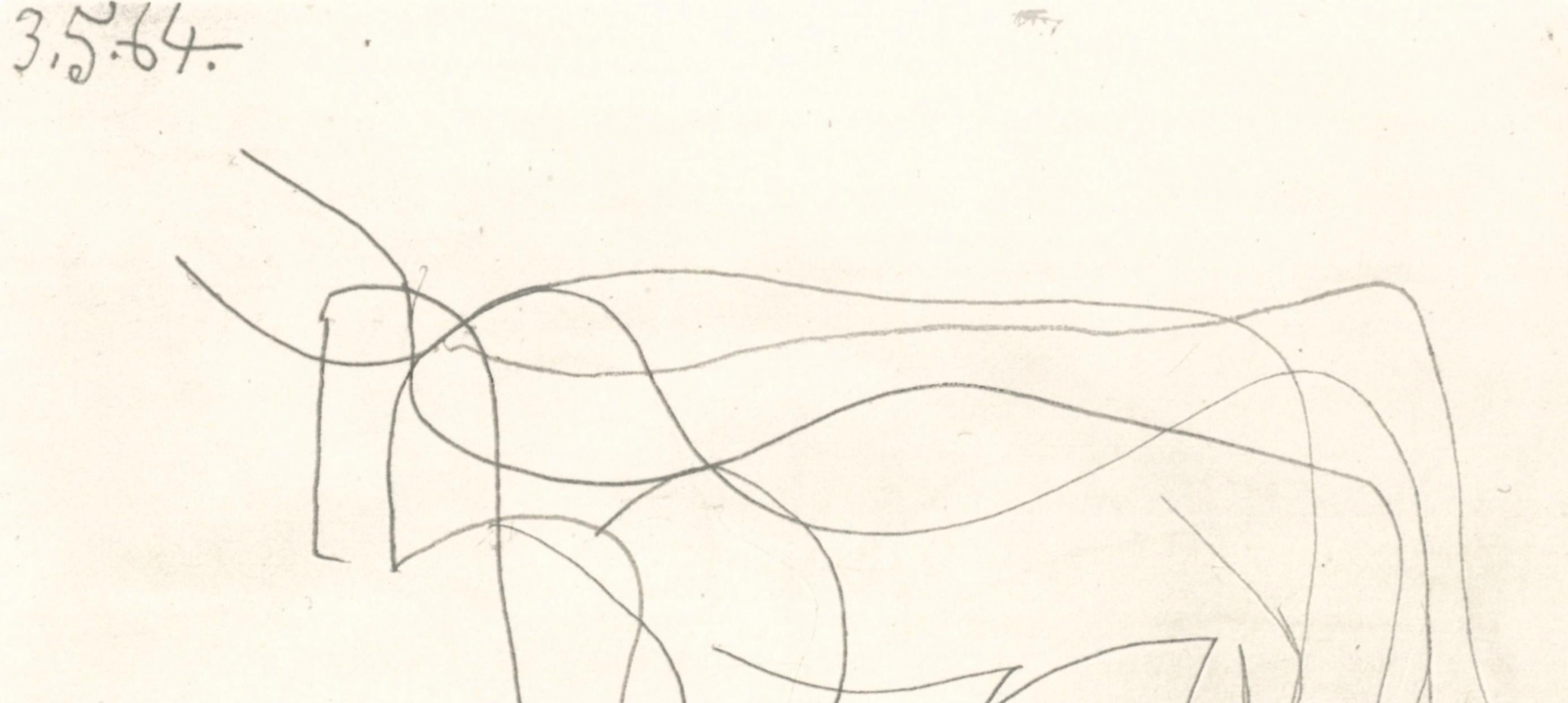 Picasso, 3.5.64. (Cramer 148), Le Goût du Bonheur (after) - White Landscape Print by Pablo Picasso