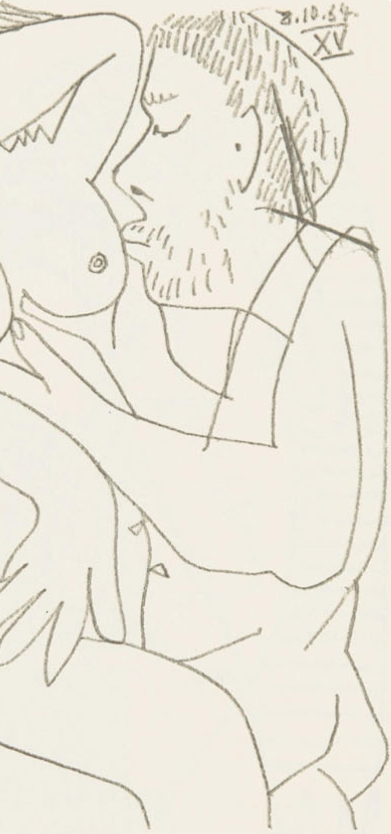 Picasso, 8.10.64. XV (Cramer 148), Le Goût du Bonheur (after) - Gray Figurative Print by Pablo Picasso