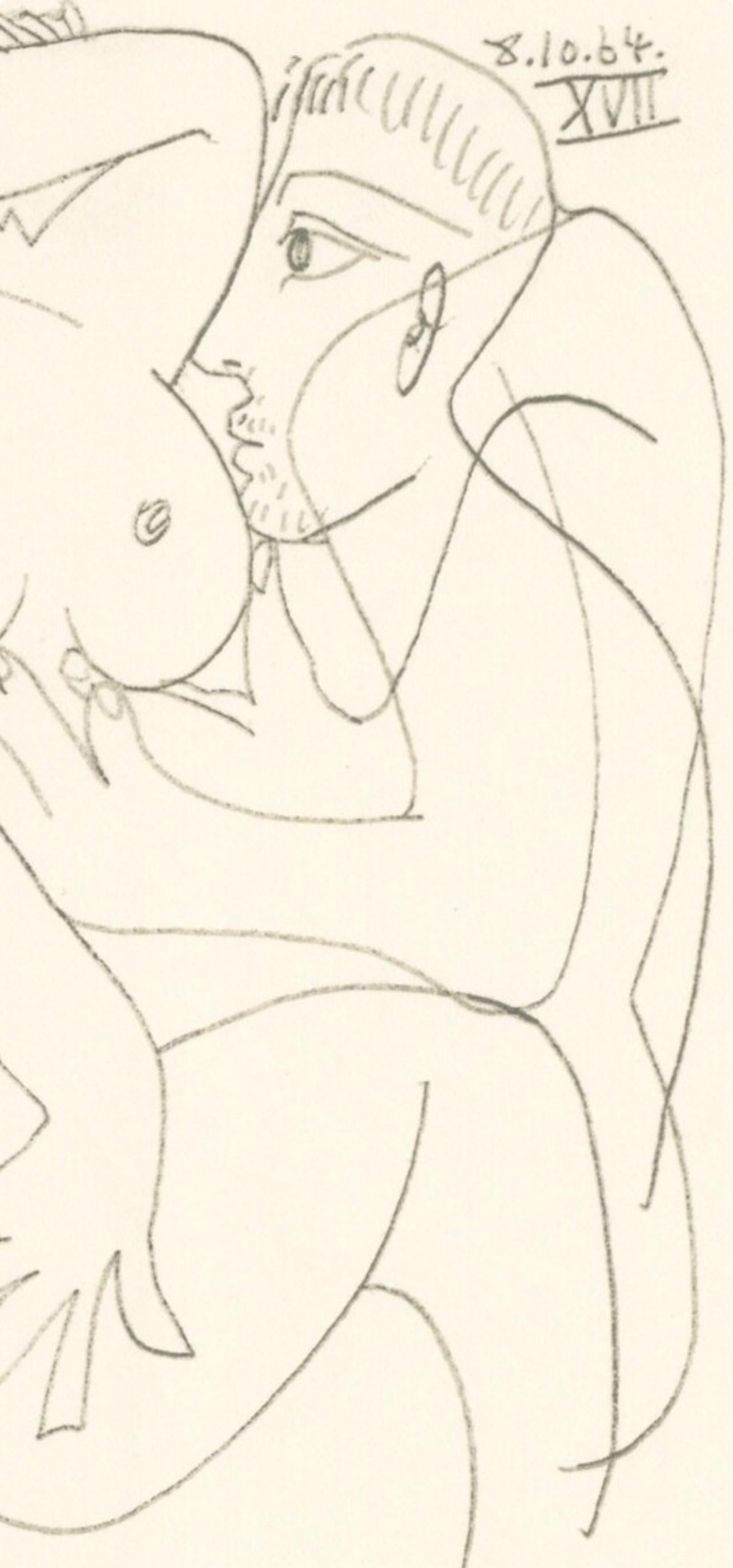 Picasso, 8.10.64. XVII (Cramer 148), Le Goût du Bonheur (after) - White Figurative Print by Pablo Picasso