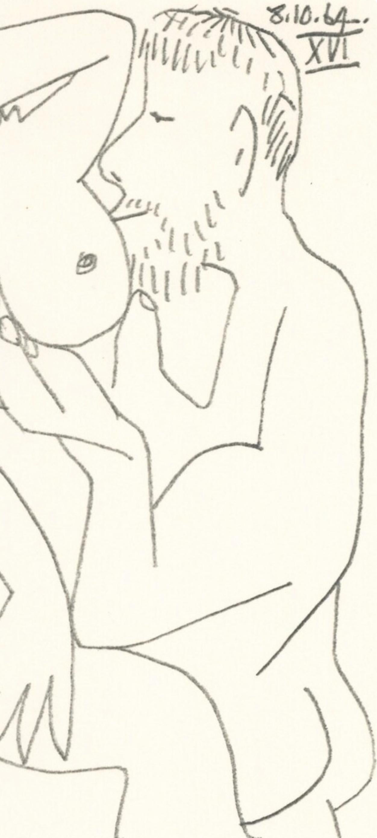 Picasso, 8.10.74 XVI (Cramer 148), Le Goût du Bonheur (after) - White Figurative Print by Pablo Picasso