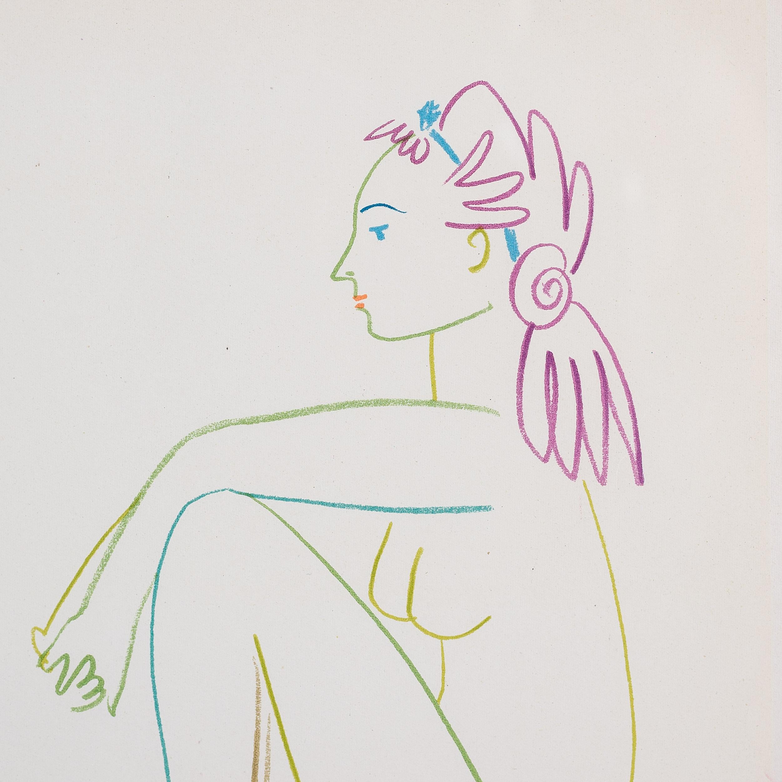 Picasso and the Human Comedy, Verve Lithograph Print, 1954 Original lithograph - Gris Figurative Print par Pablo Picasso