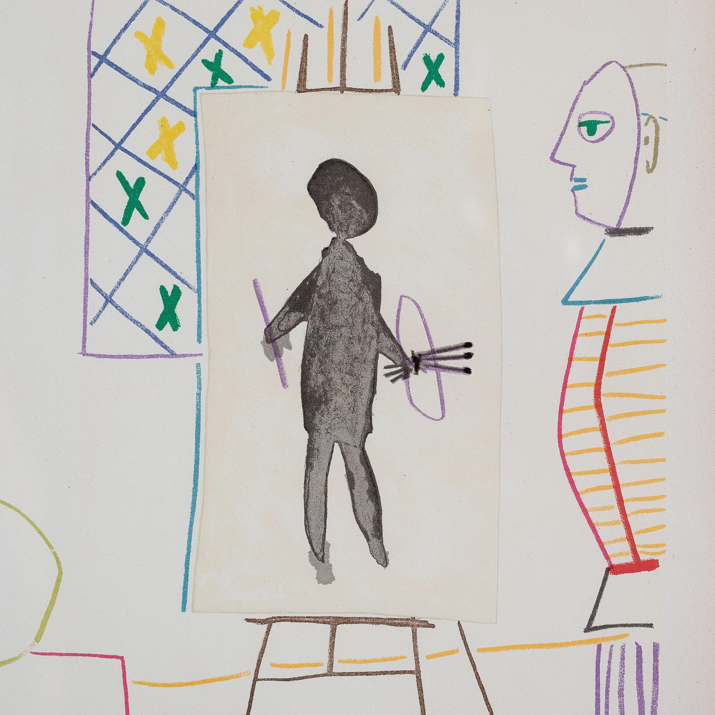 Picasso and the Human Comedy, Verve Lithograph Print, 1954 Original lithographs - Gray Figurative Print by Pablo Picasso