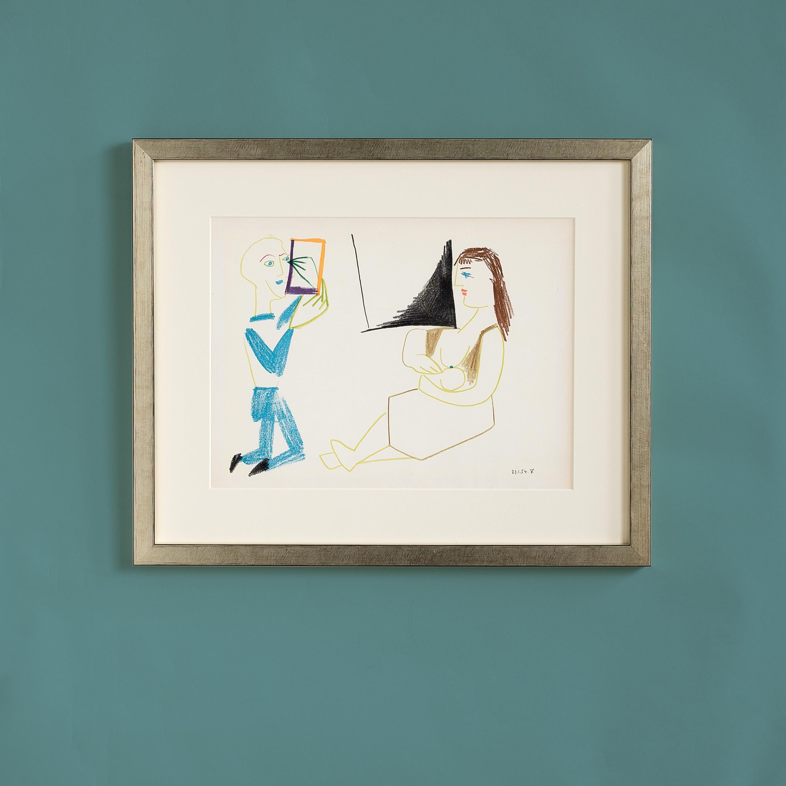 Pablo Picasso Figurative Print - Picasso and the Human Comedy, Verve Lithograph Print, 1954