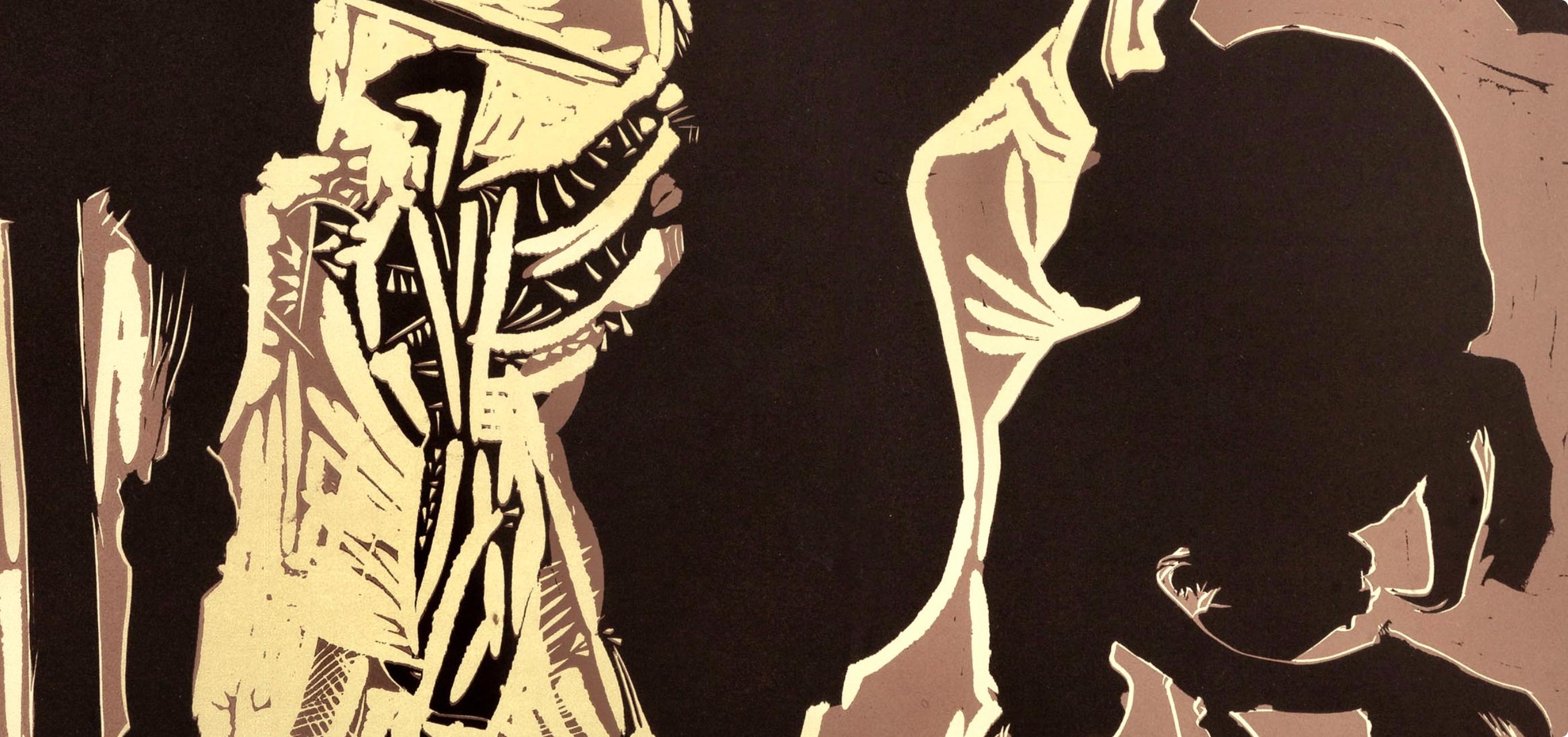Picasso, Avant la pique (Orozco 214), Grabados al linóleo (après) - Marron Abstract Print par Pablo Picasso