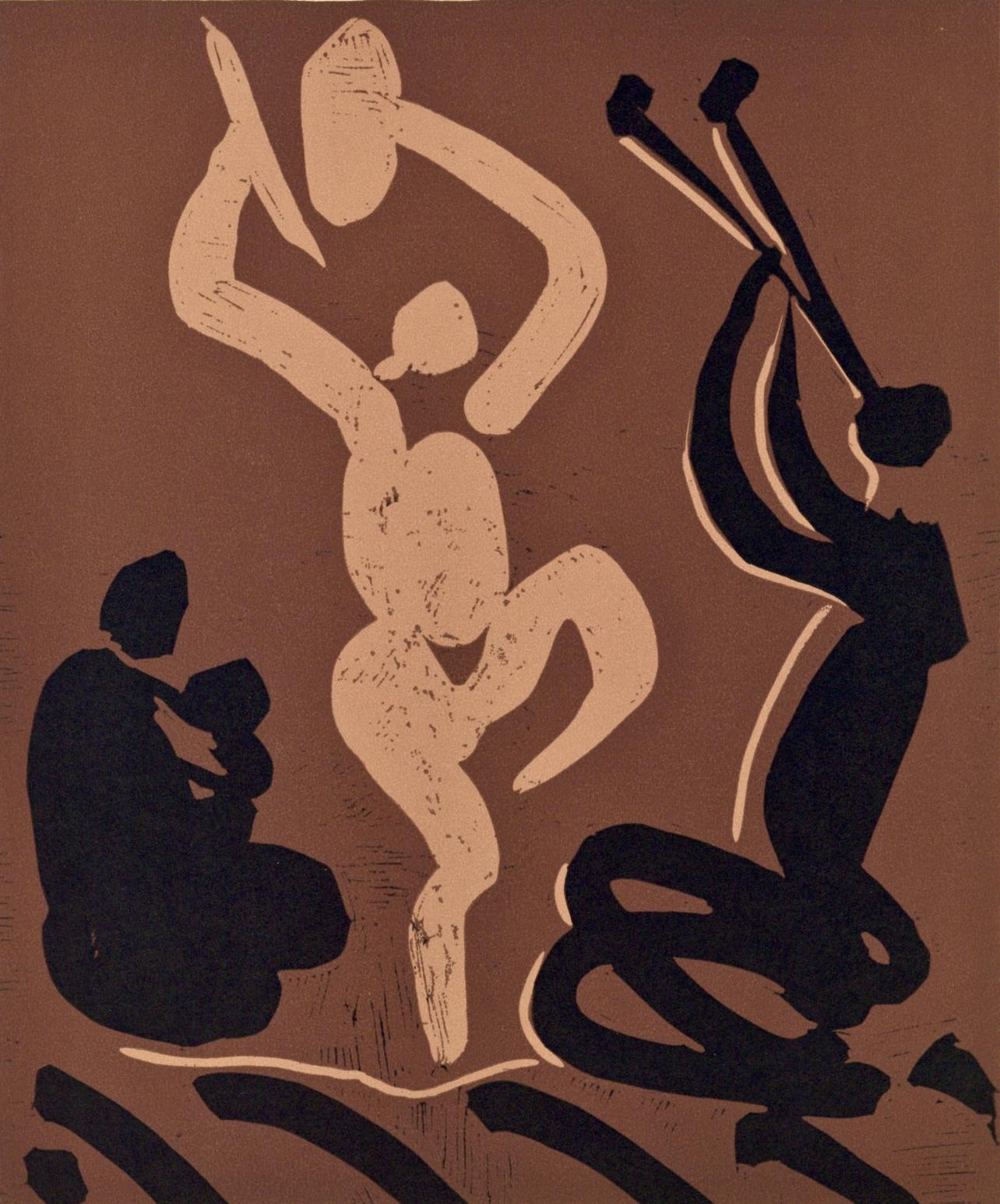 Picasso, Bacchanal, sitzende Frau, die ein Baby hält, Picasso-Linogravuren (nach)