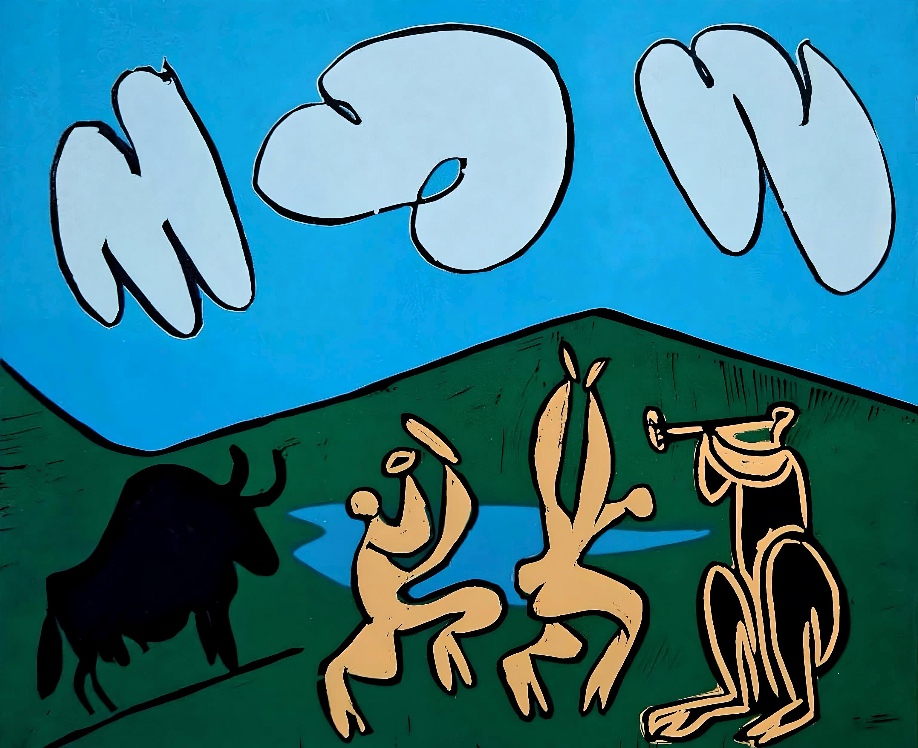 Landscape Print Pablo Picasso - Picasso, Bacchanale avec un taureau noir, Éditions Cercle d'Art (d'après)