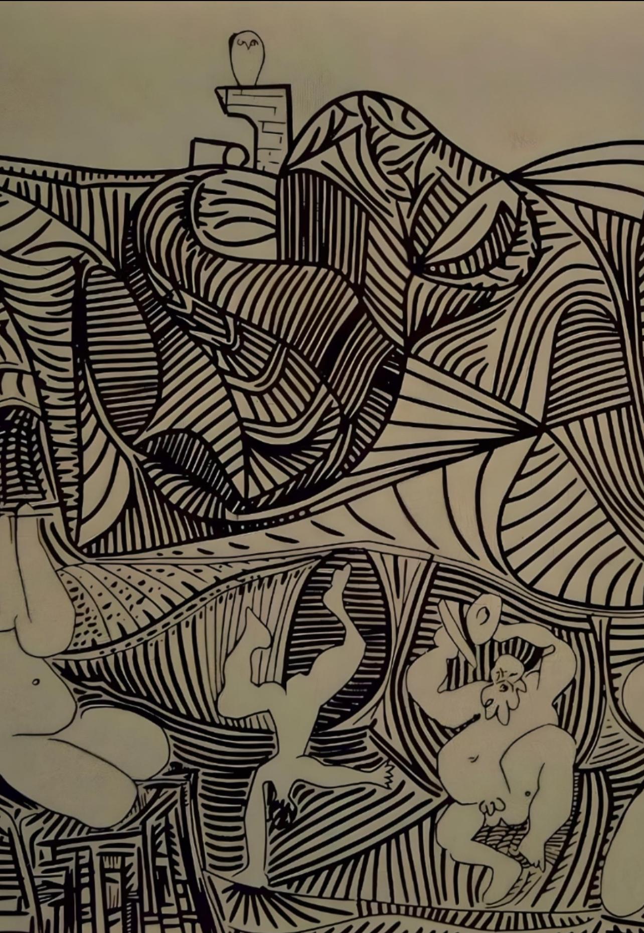 Picasso, Bacchanale avec un hibou, Éditions Cercle d'Art (d'après) - Cubisme Print par Pablo Picasso