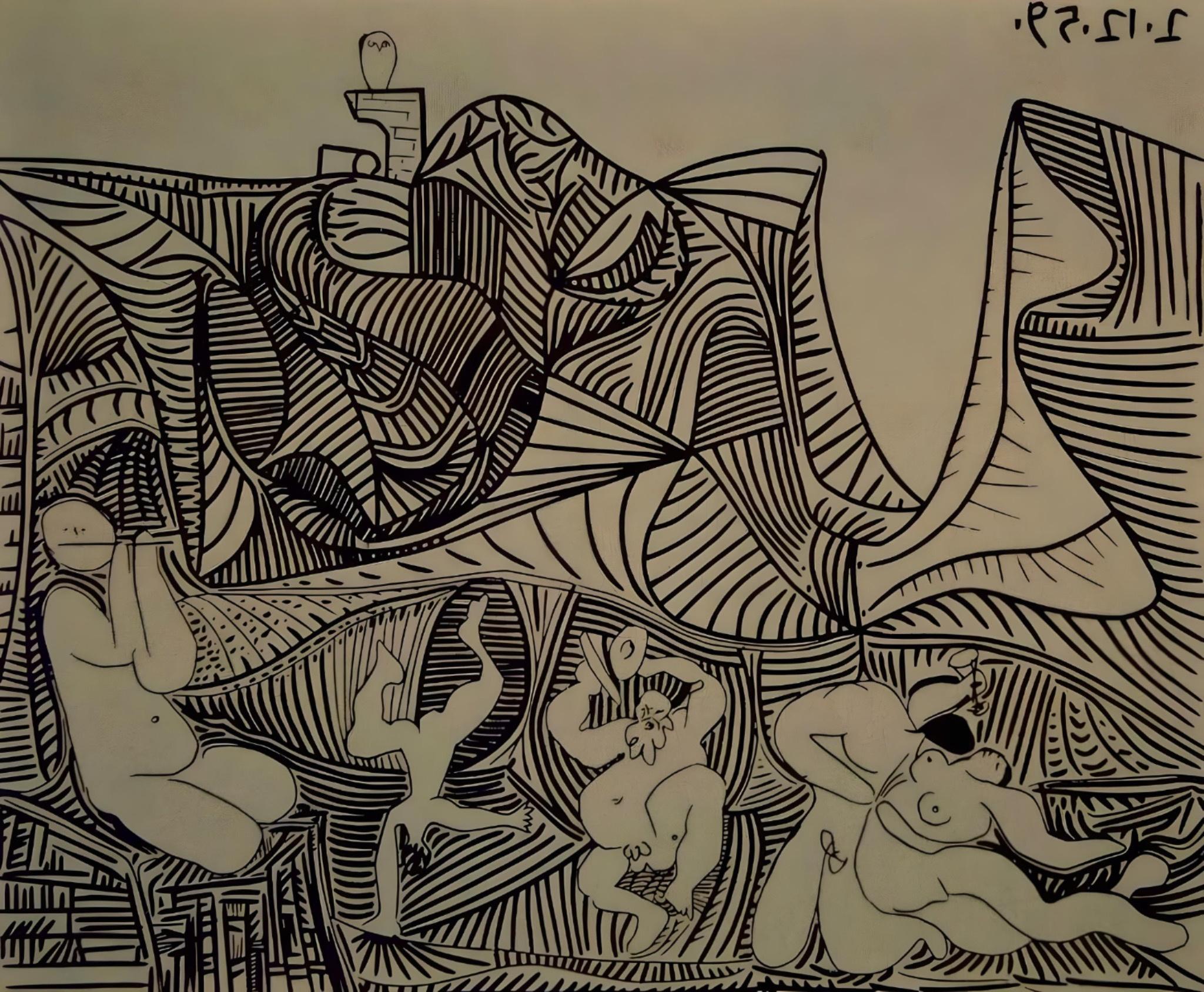 Figurative Print Pablo Picasso - Picasso, Bacchanale avec un hibou, Éditions Cercle d'Art (d'après)