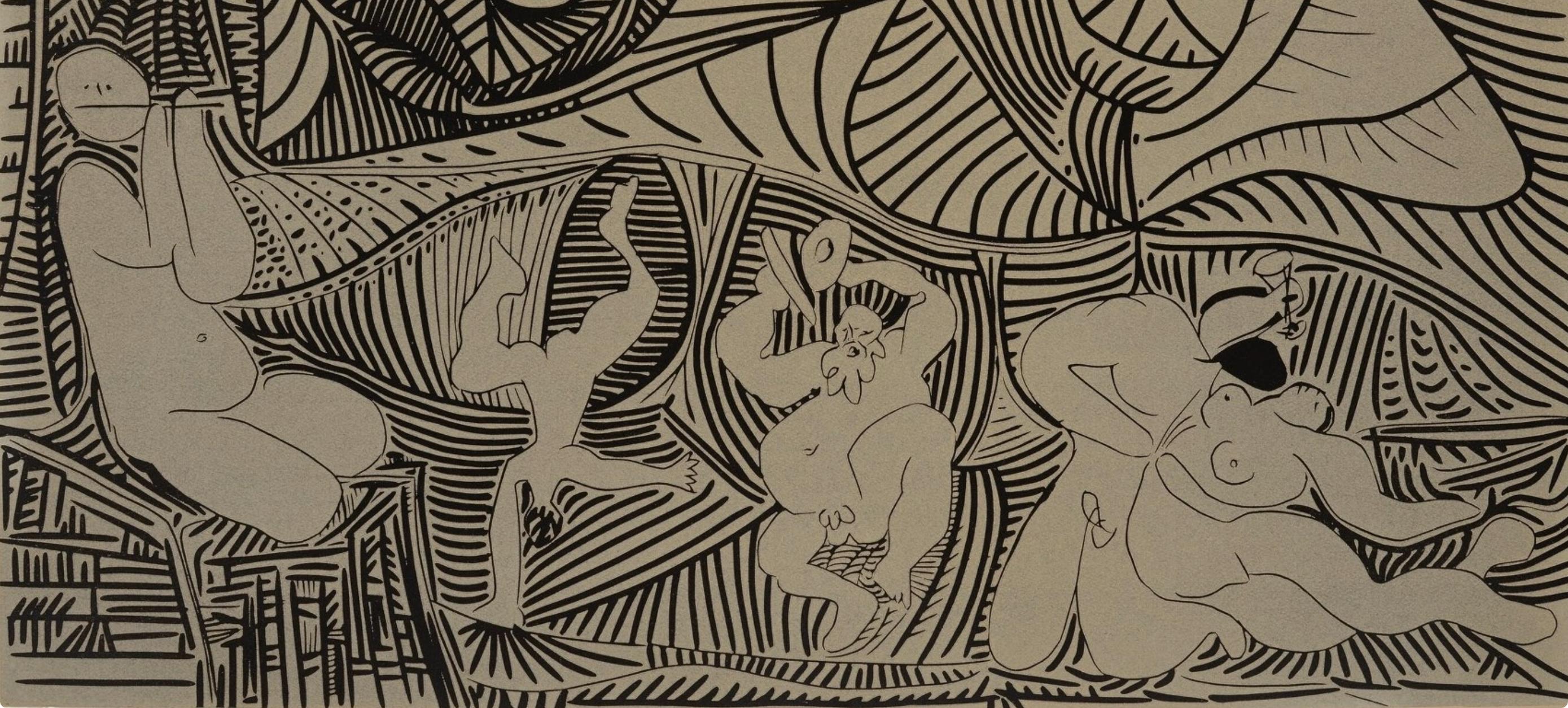 Picasso, Bacchanale au hibou (Orozco 214), Grabados al linóleo (nach) (Braun), Abstract Print, von Pablo Picasso