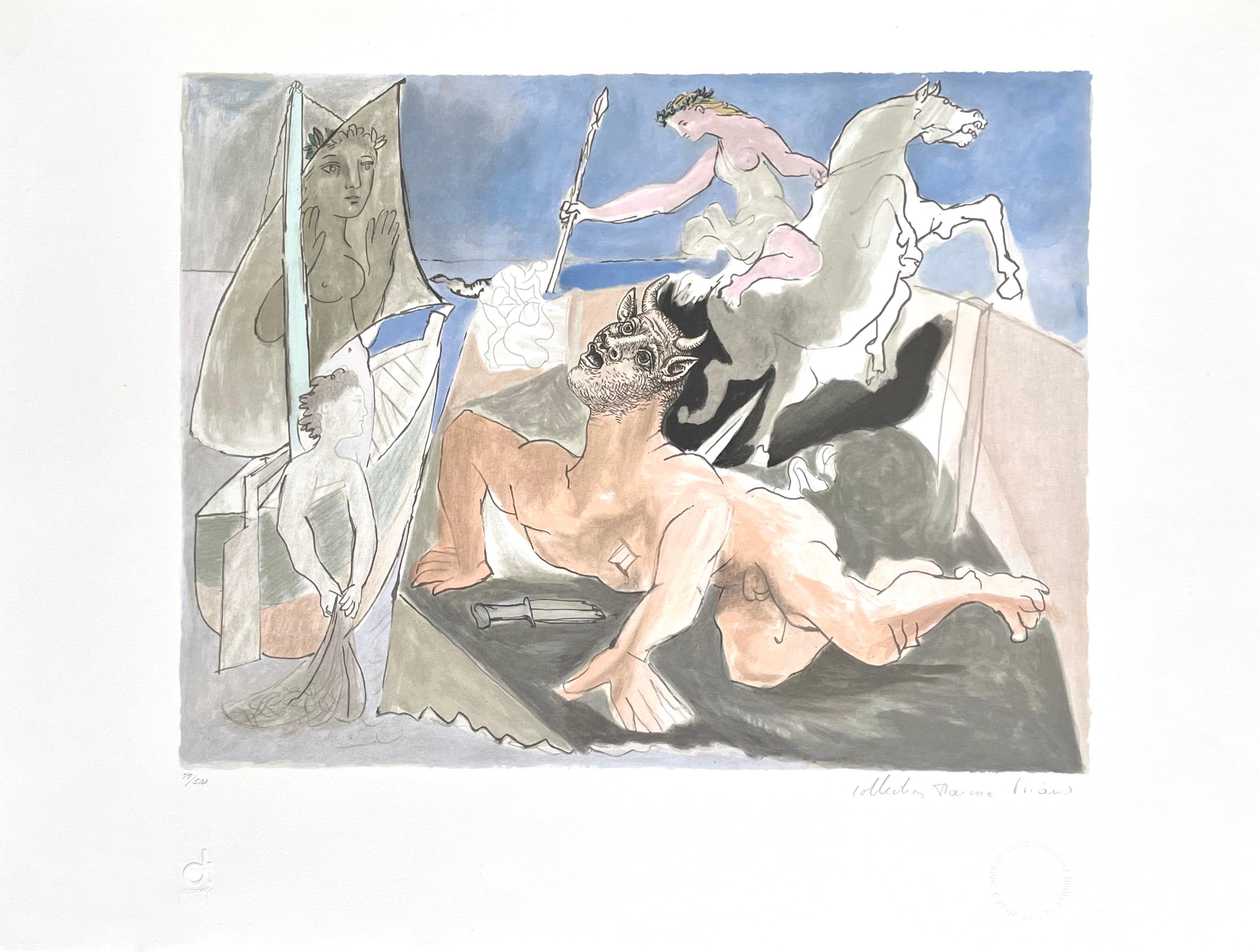 Picasso, Composition avec Minotaur (after) - Gray Figurative Print by Pablo Picasso