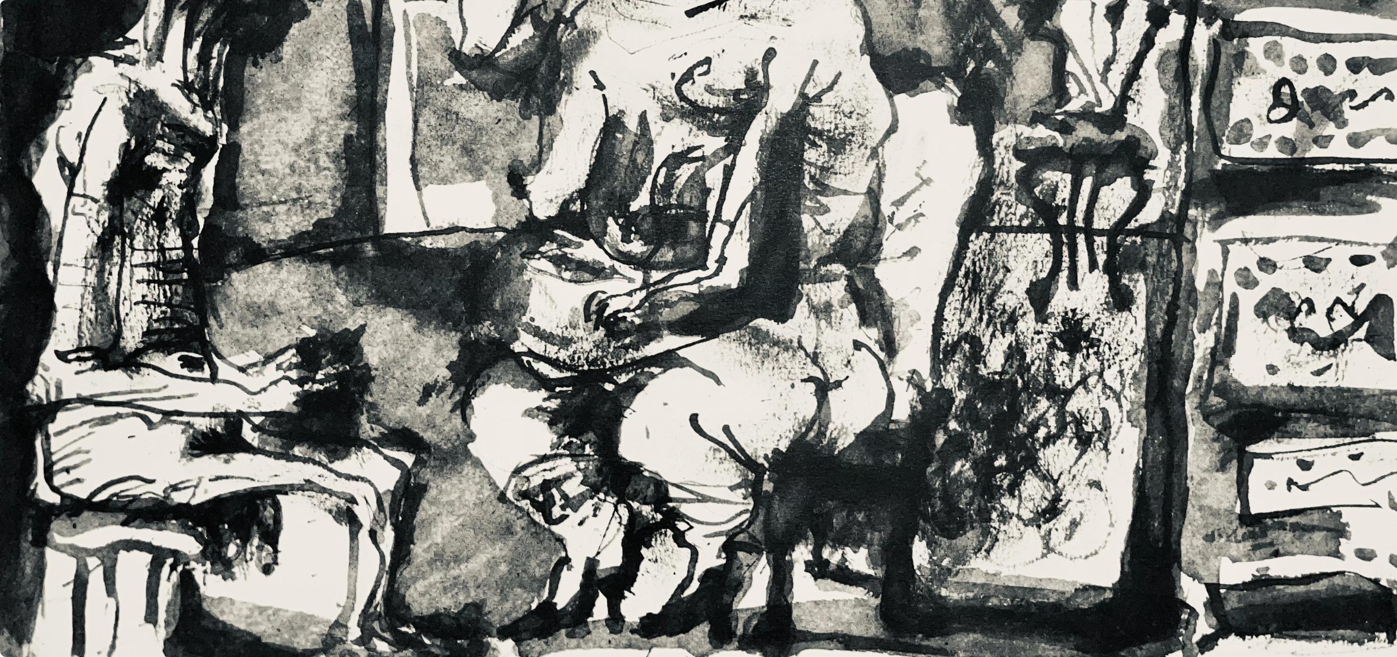 Picasso, Composition (Bloch 1276 ; Czwiklitzer 23), Toros y Toreros (après) - Gris Figurative Print par Pablo Picasso
