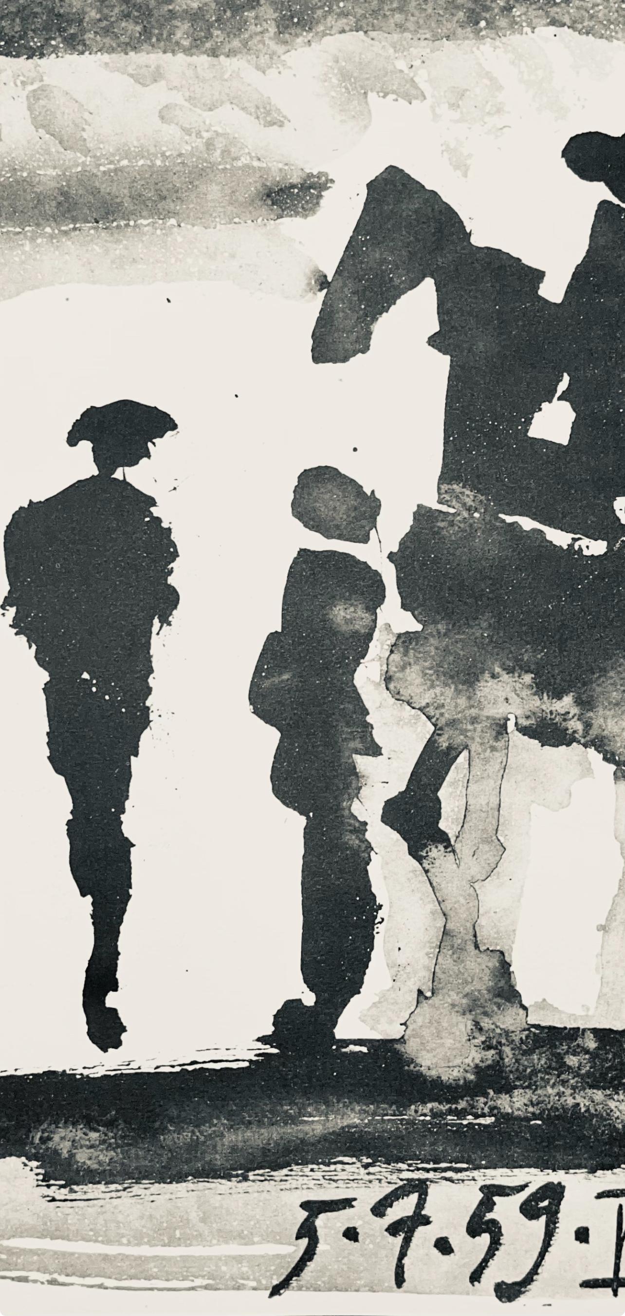 Picasso, Komposition (Bloch 1276; Czwiklitzer 23), Toros y Toreros (nach) (Grau), Figurative Print, von Pablo Picasso
