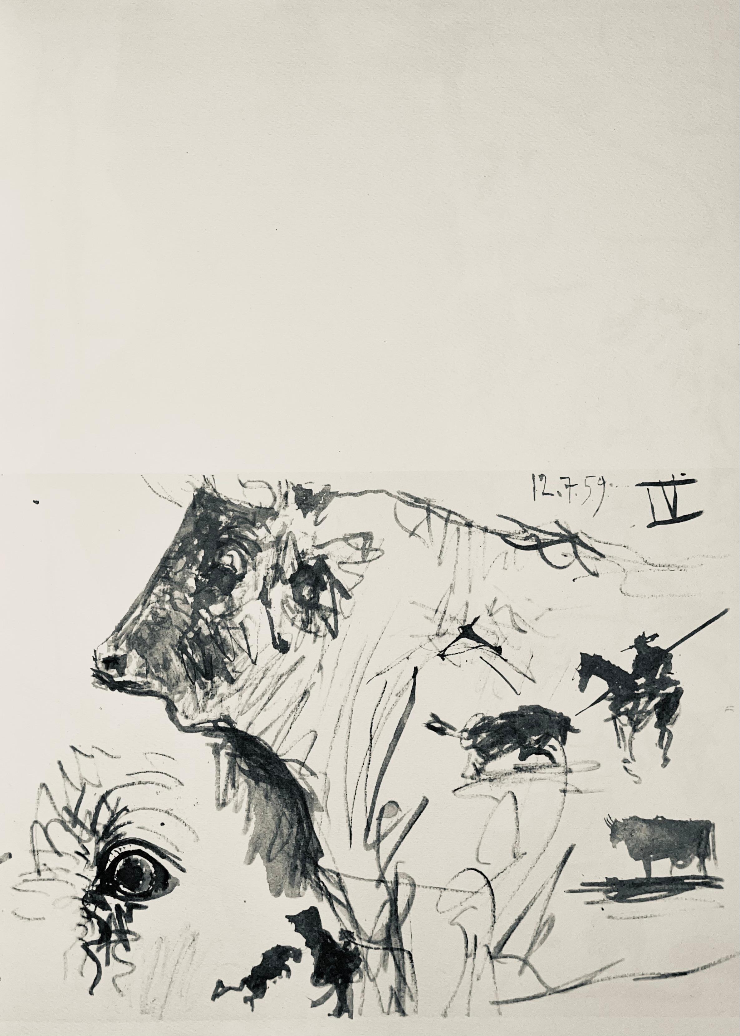 Picasso, Composition (Bloch 1276; Czwiklitzer 23), Toros y Toreros (after) - Gray Figurative Print by Pablo Picasso