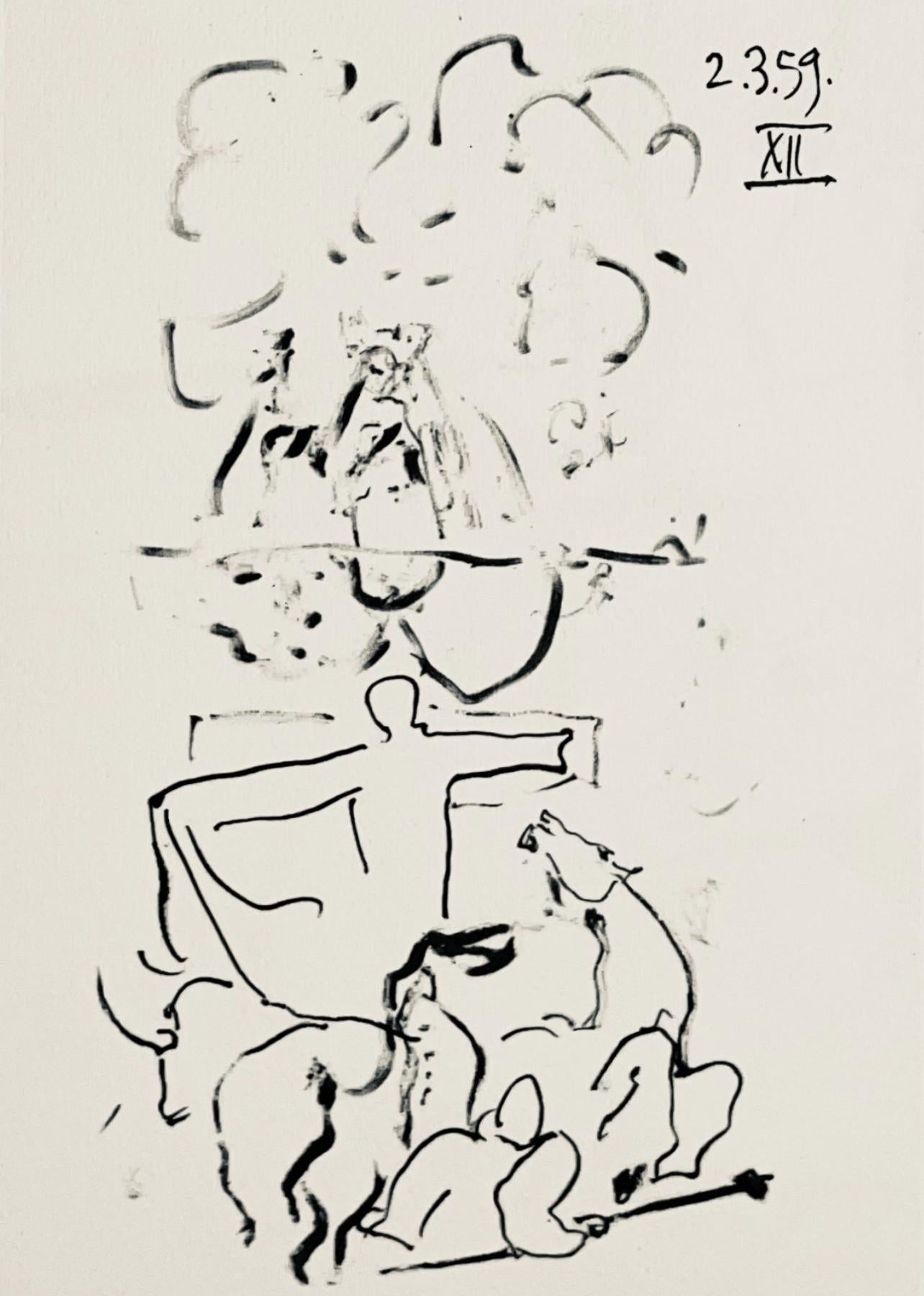 Picasso, Composition (Bloch 1276; Czwiklitzer 23), Toros y Toreros (after) - Beige Landscape Print by Pablo Picasso