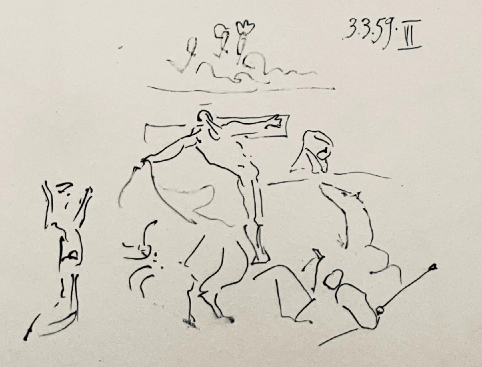 Picasso, Composition (Bloch 1276; Czwiklitzer 23), Toros y Toreros (after) - Beige Figurative Print by Pablo Picasso