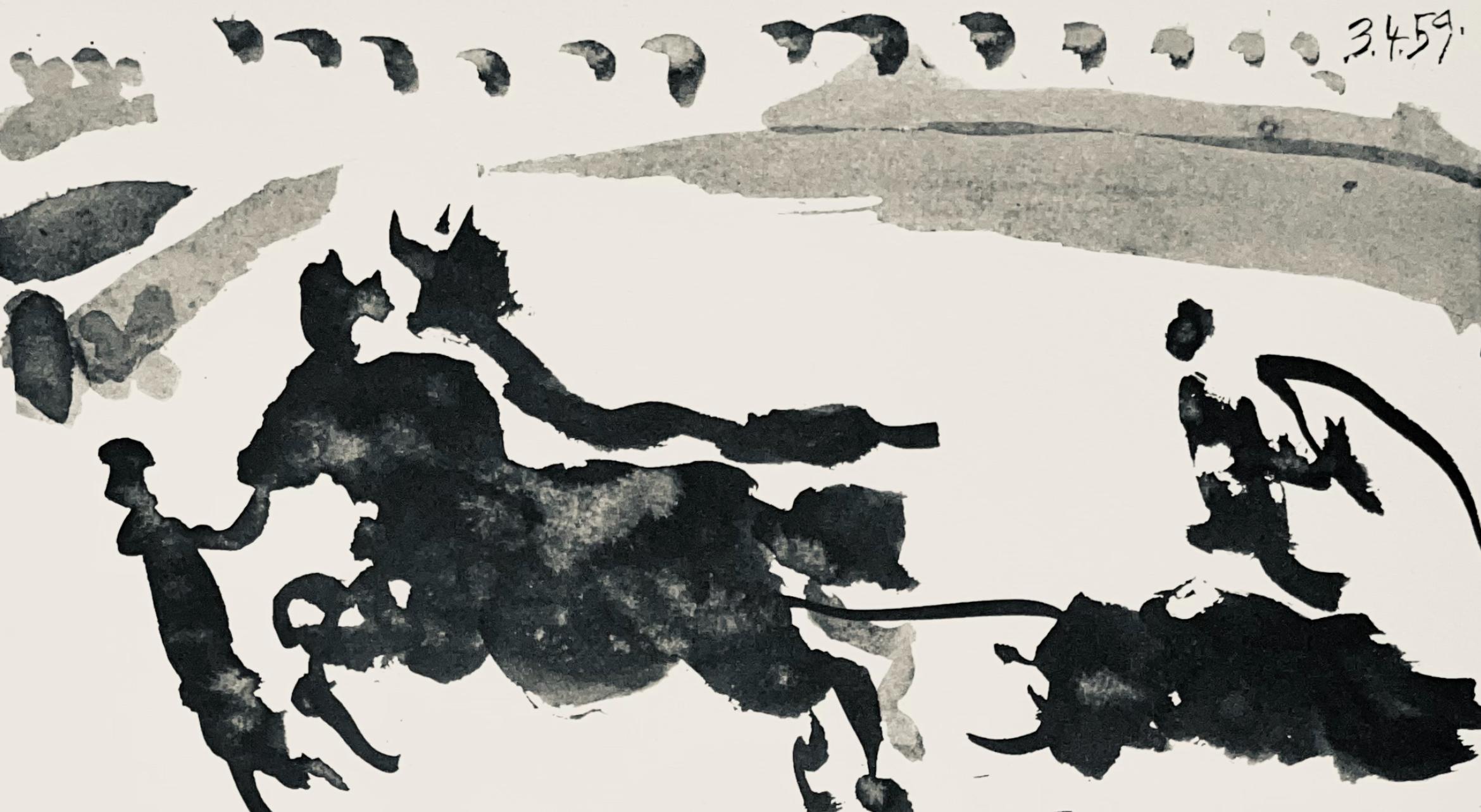 Picasso, Komposition (Bloch 1276; Czwiklitzer 23), Toros y Toreros (nach) (Beige), Figurative Print, von Pablo Picasso