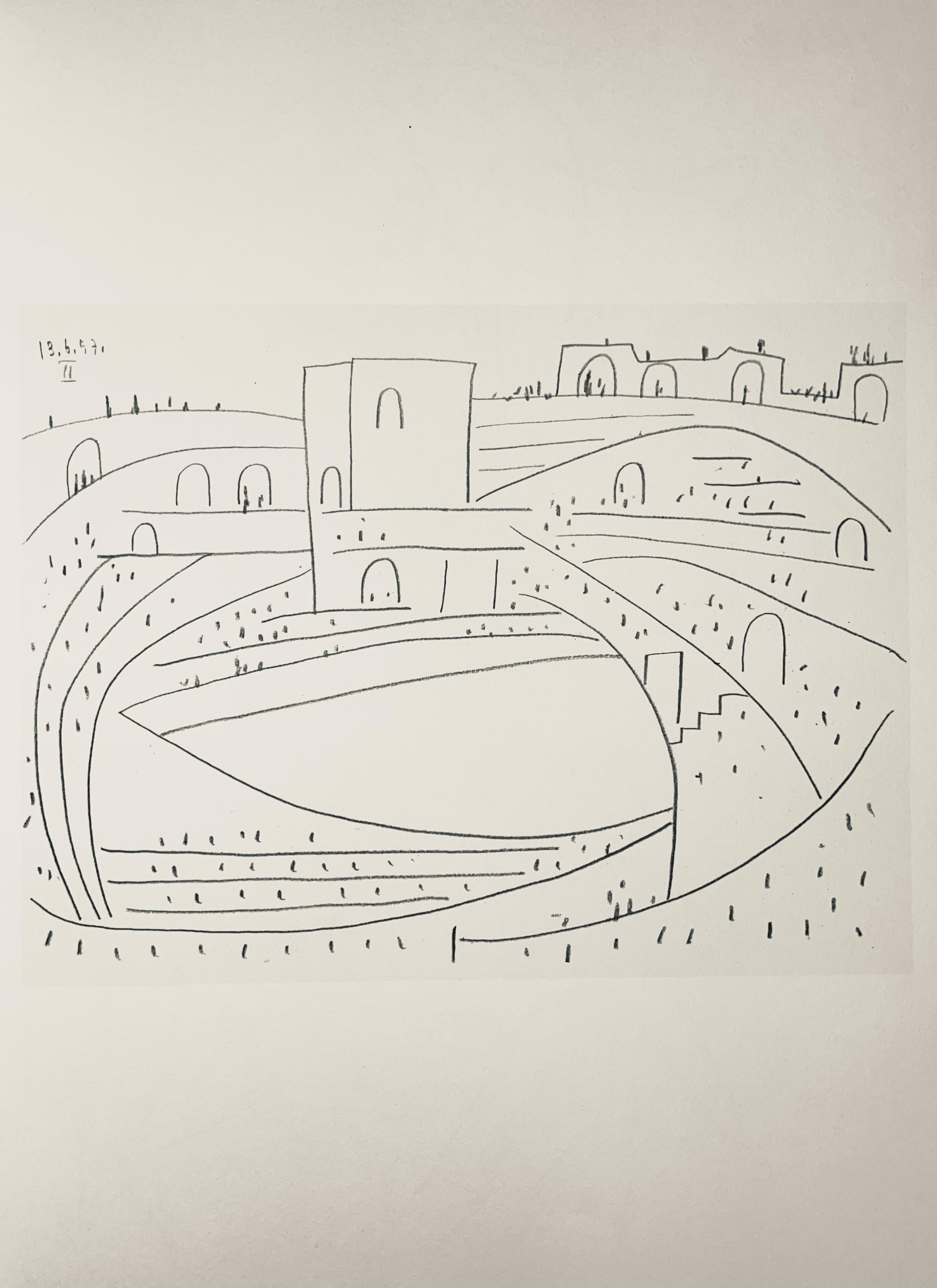 Lithographie sur papier vélin d'Arches. Non signé et non numéroté, tel que publié. Bon état. Notes : Extrait du volume Pablo Picasso, Toros y Toreros, 1961. Publié par les Éditions Cercle d'Art ; imprimé par Mourlot Frères, Paris, avril-juin 1961.
