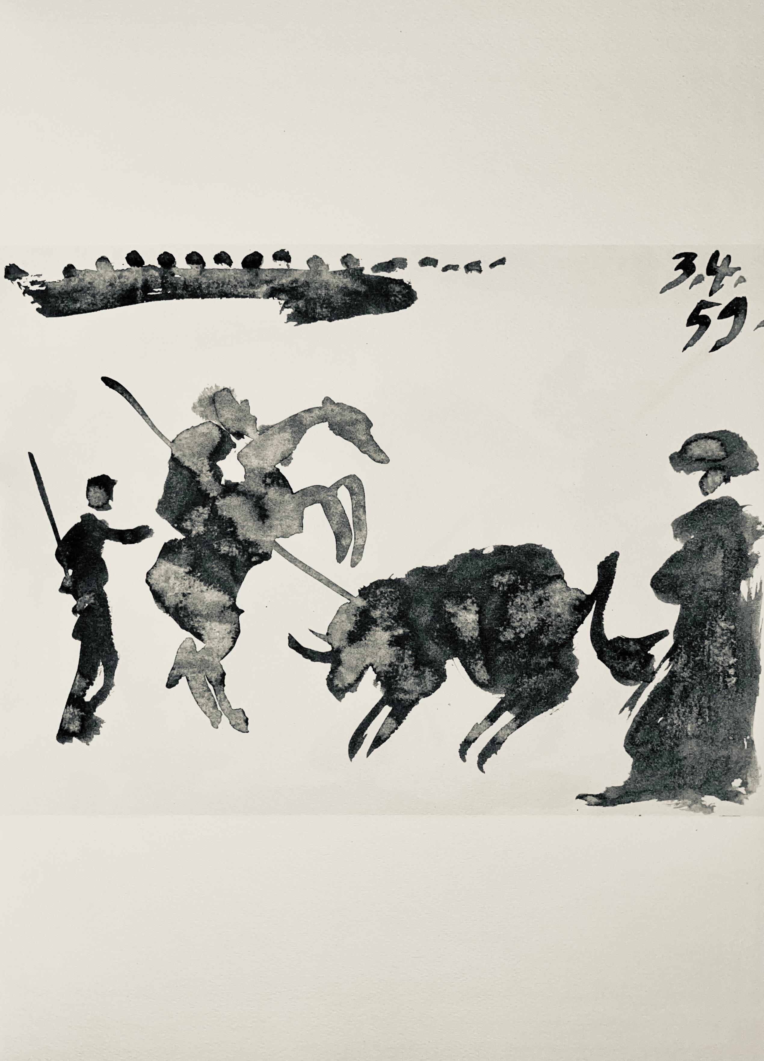 Lithographie sur papier vélin d'Arches. Non signé et non numéroté, tel que publié. Bon état. Notes : Extrait du volume Pablo Picasso, Toros y Toreros, 1961. Publié par les Éditions Cercle d'Art ; imprimé par Mourlot Frères, Paris, avril-juin 1961.