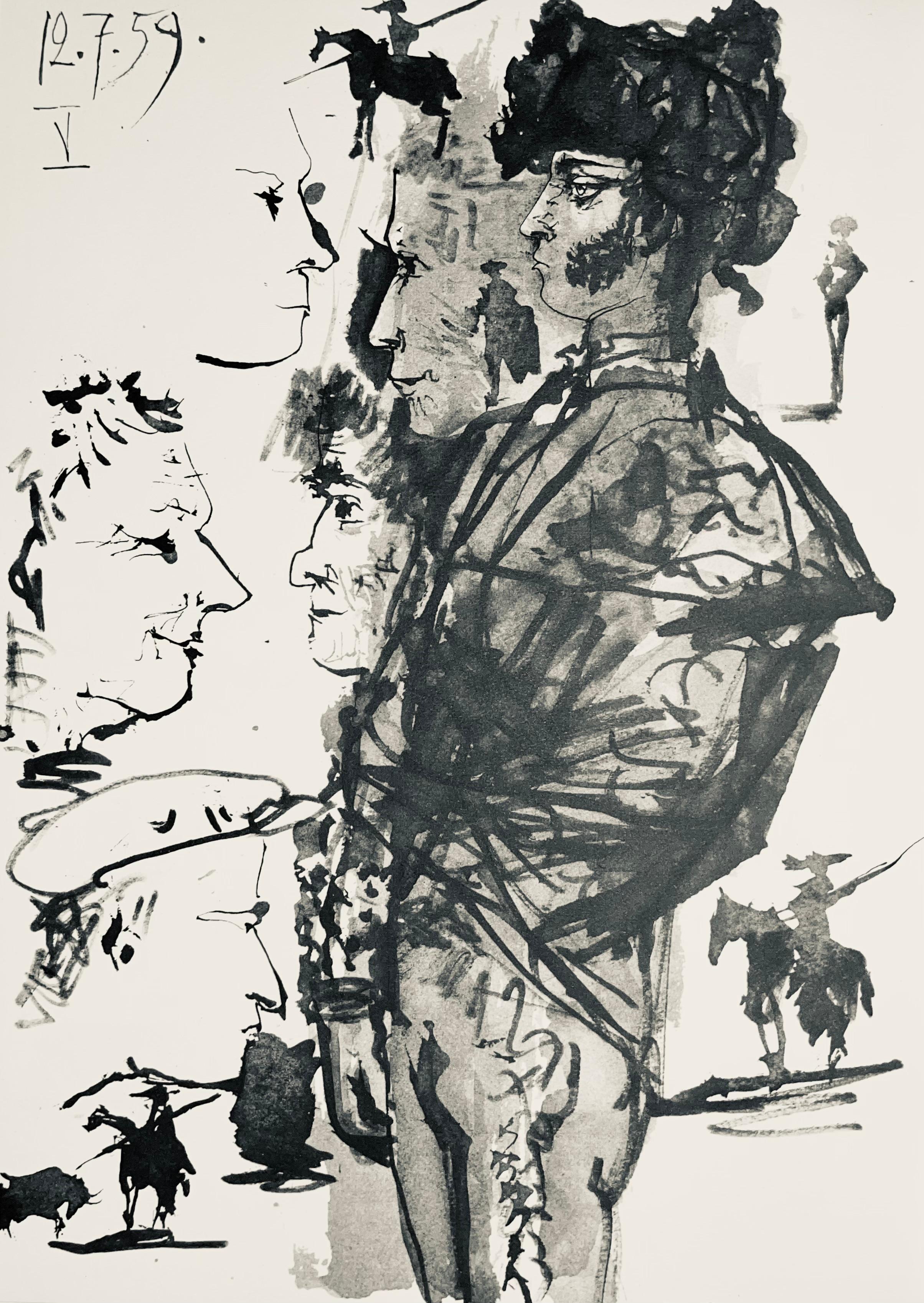 Figurative Print Pablo Picasso - Picasso, Composition (Bloch 1276 ; Czwiklitzer 23), Toros y Toreros (après)